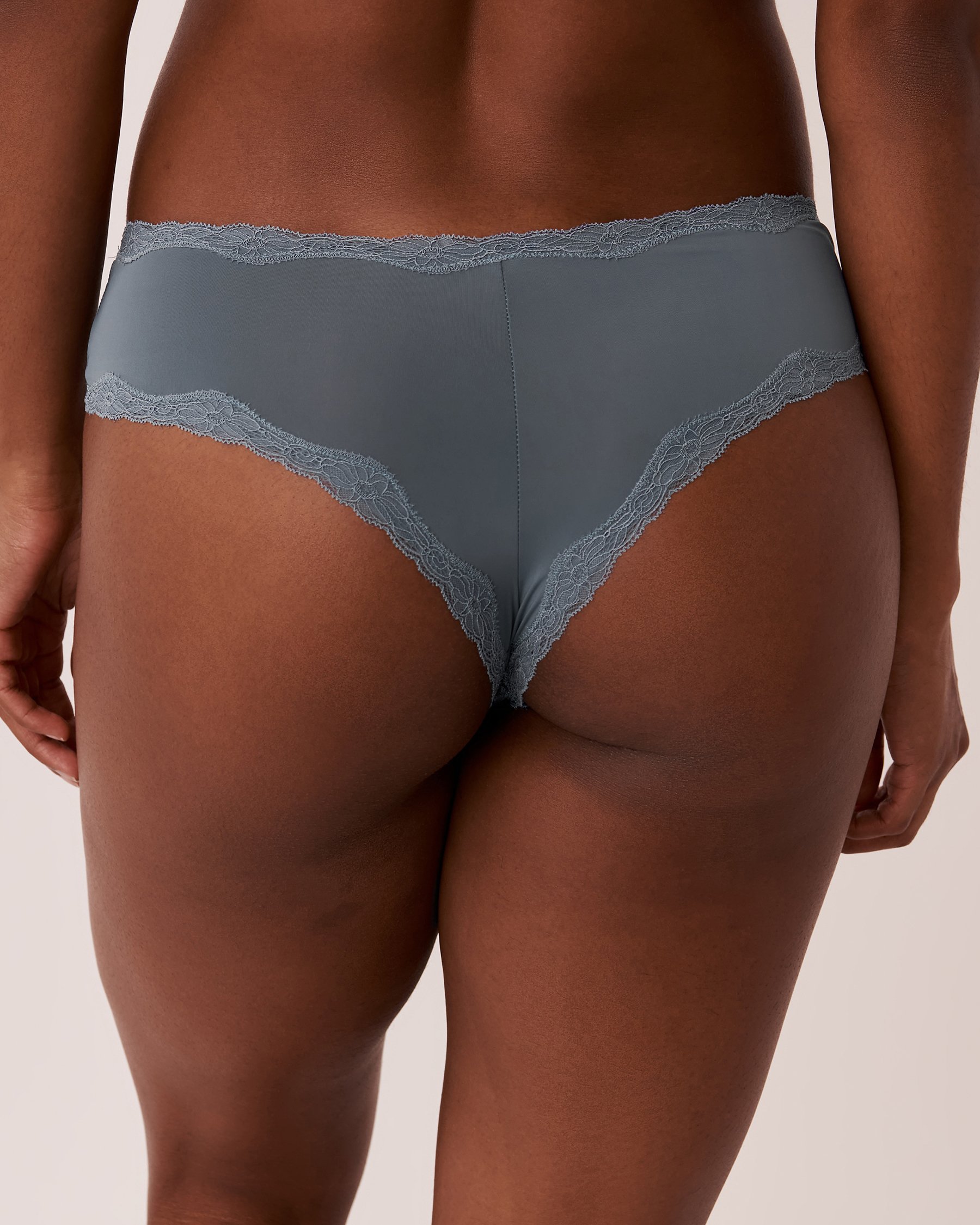 LA VIE EN ROSE Microfiber and Lace Trim Cheeky Panty Icy blue 20200278 - View2