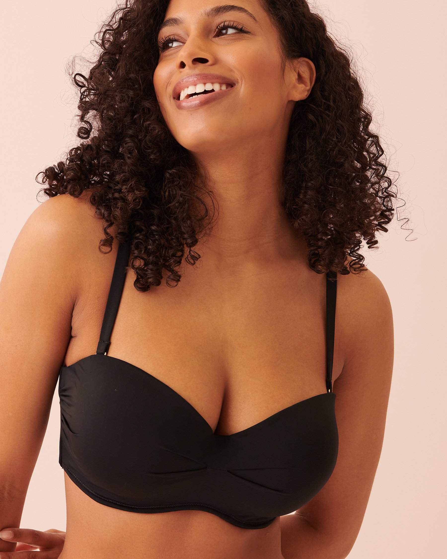 LA VIE EN ROSE AQUA COLOURFUL DD Cup Bandeau Bikini Top Black 70200071 - View4