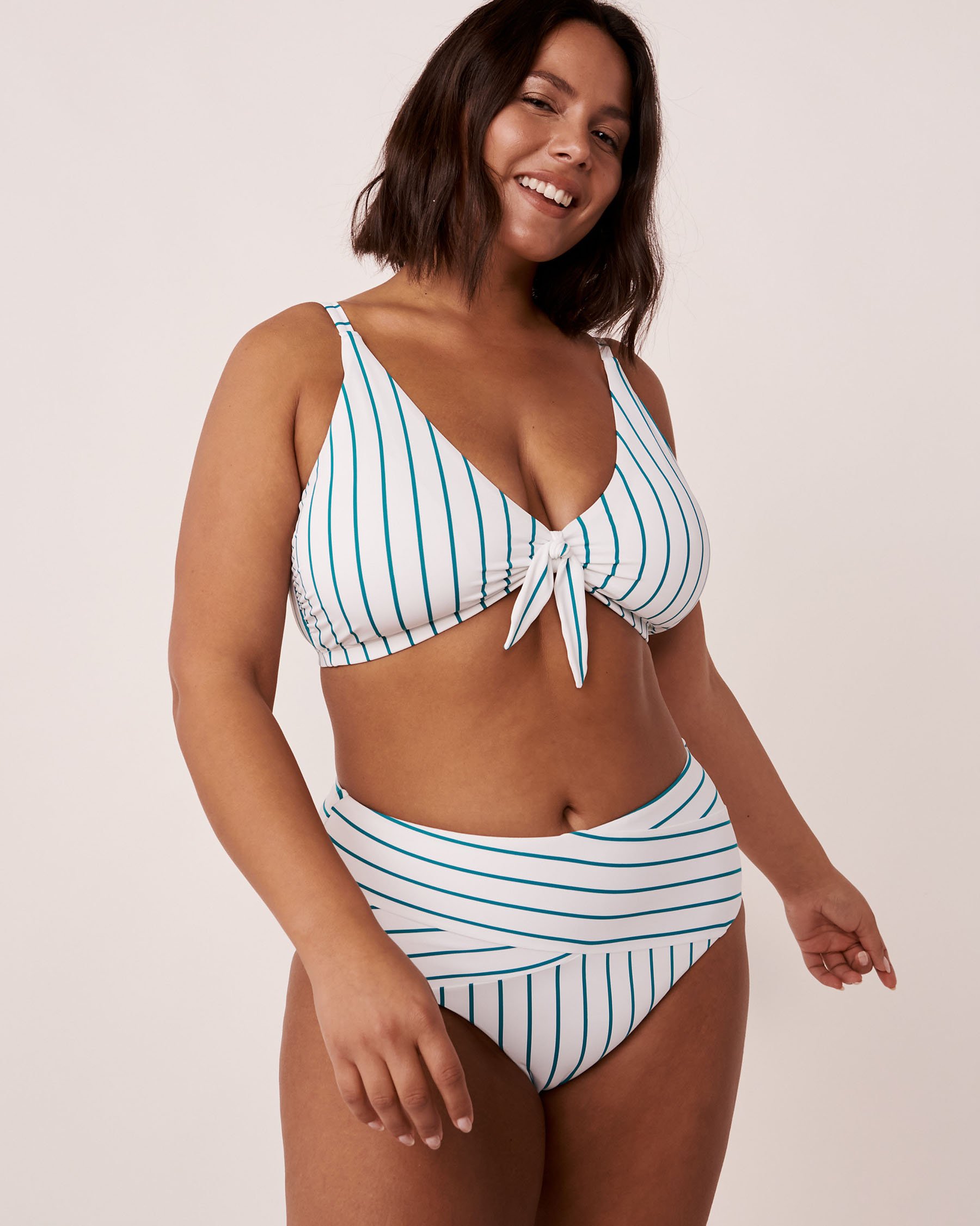 LA VIE EN ROSE AQUA FANFARE STREAKS Recycled Fibers Crossed High Waist Bikini Bottom Stripes 70300347 - View3