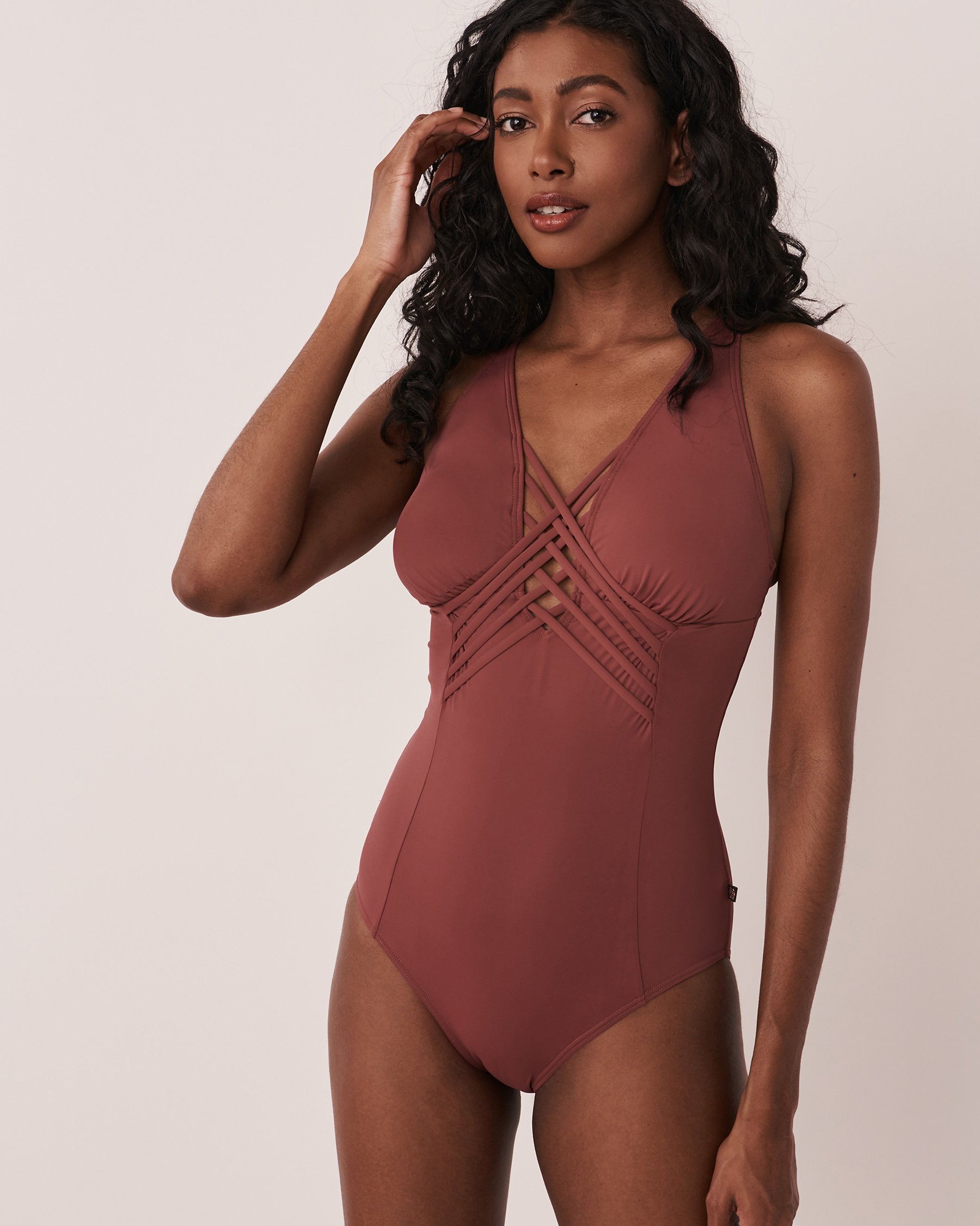 AQUAROSE DONATELLA Cross Bands One-piece Swimsuit Ginger 70400058 - View1