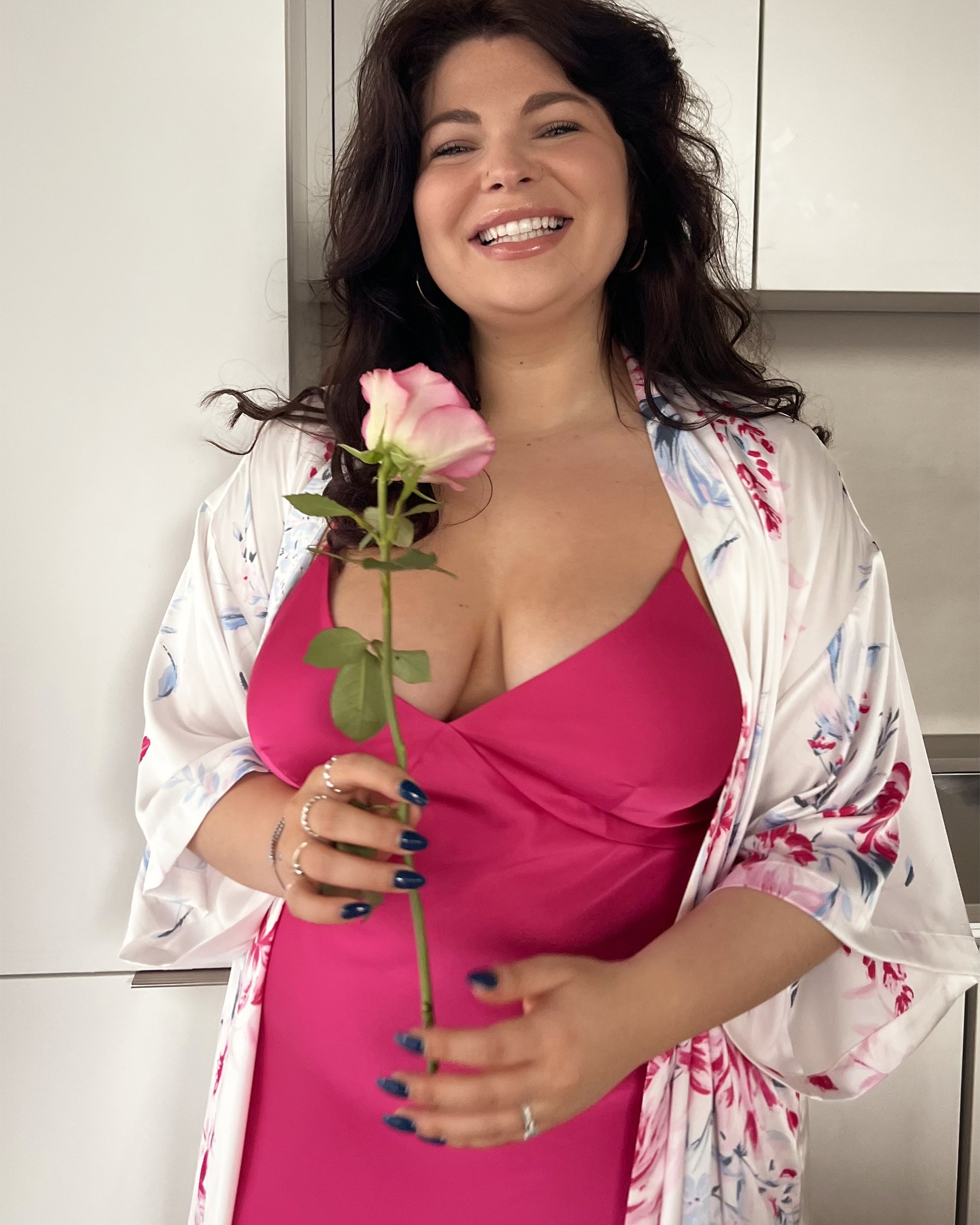 LA VIE EN ROSE Kimono mi-long en satin Jardin blanc 60600040 - Voir8