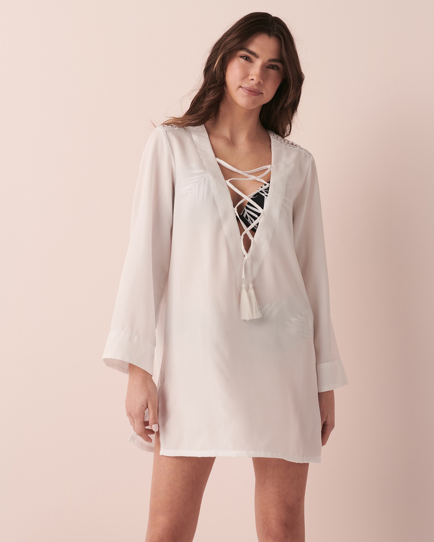 LA VIE EN ROSE AQUA Lace Up Tunic rayon White 80400029 - View1