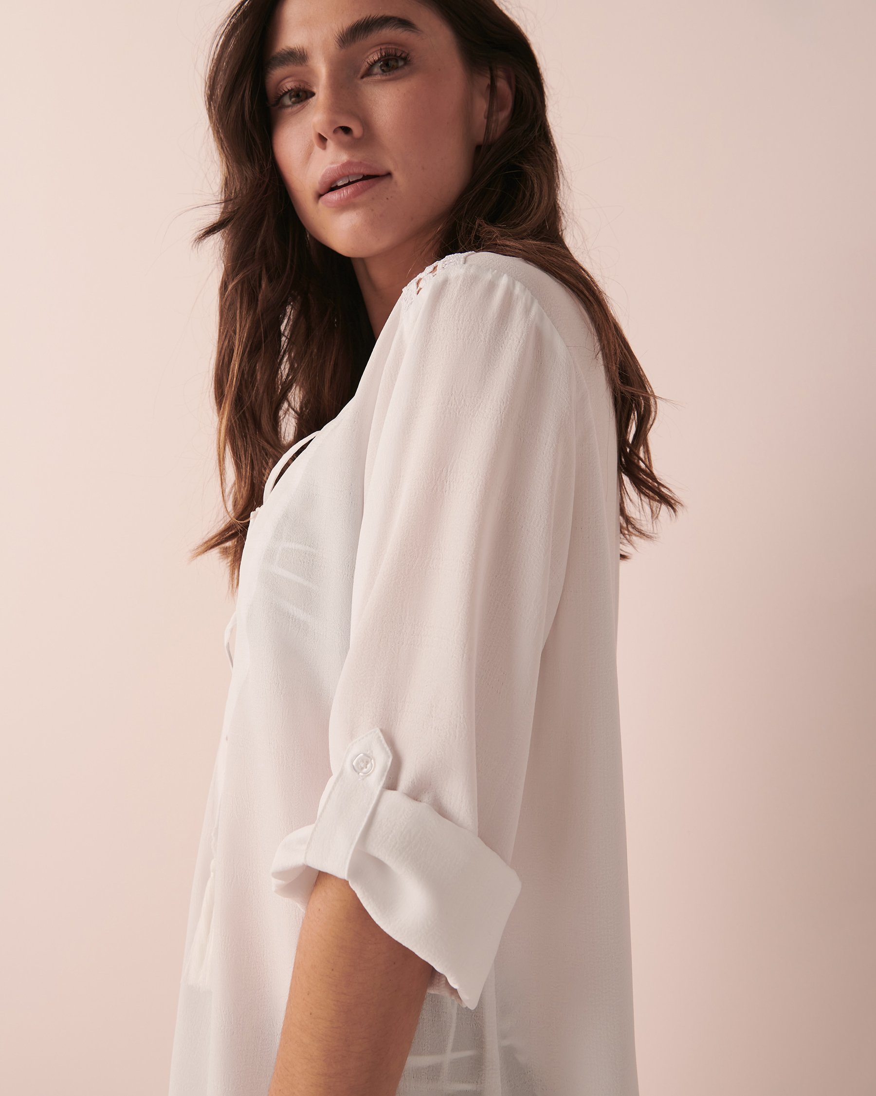 LA VIE EN ROSE AQUA Lace Up Tunic rayon White 80400029 - View3