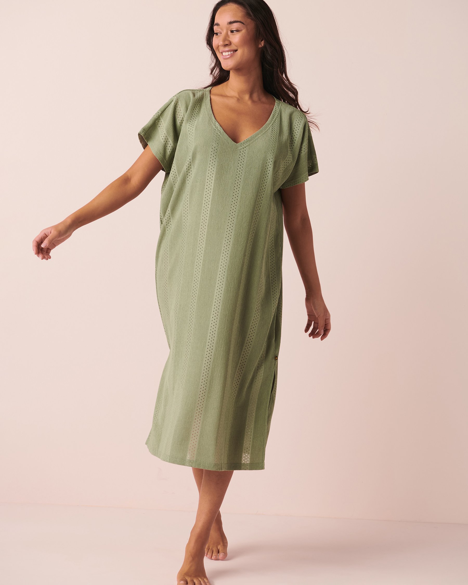 LA VIE EN ROSE AQUA Crochet Detail Long Tunic Sage 80400031 - View1