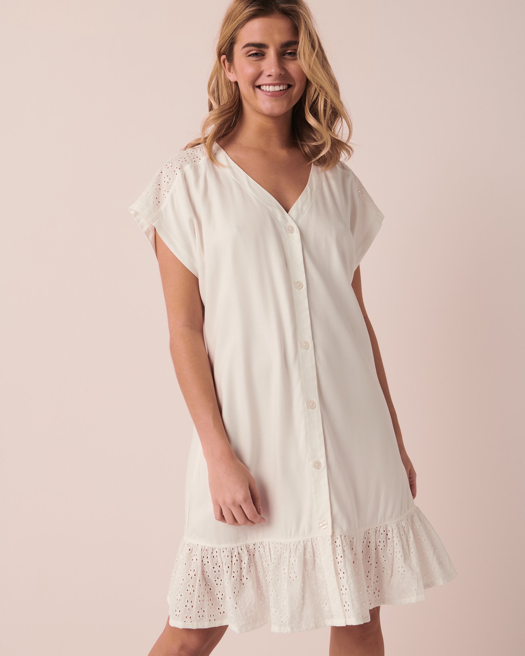 LA VIE EN ROSE AQUA Crochet Detail Short Sleeve Dress Sand 80300066 - View1