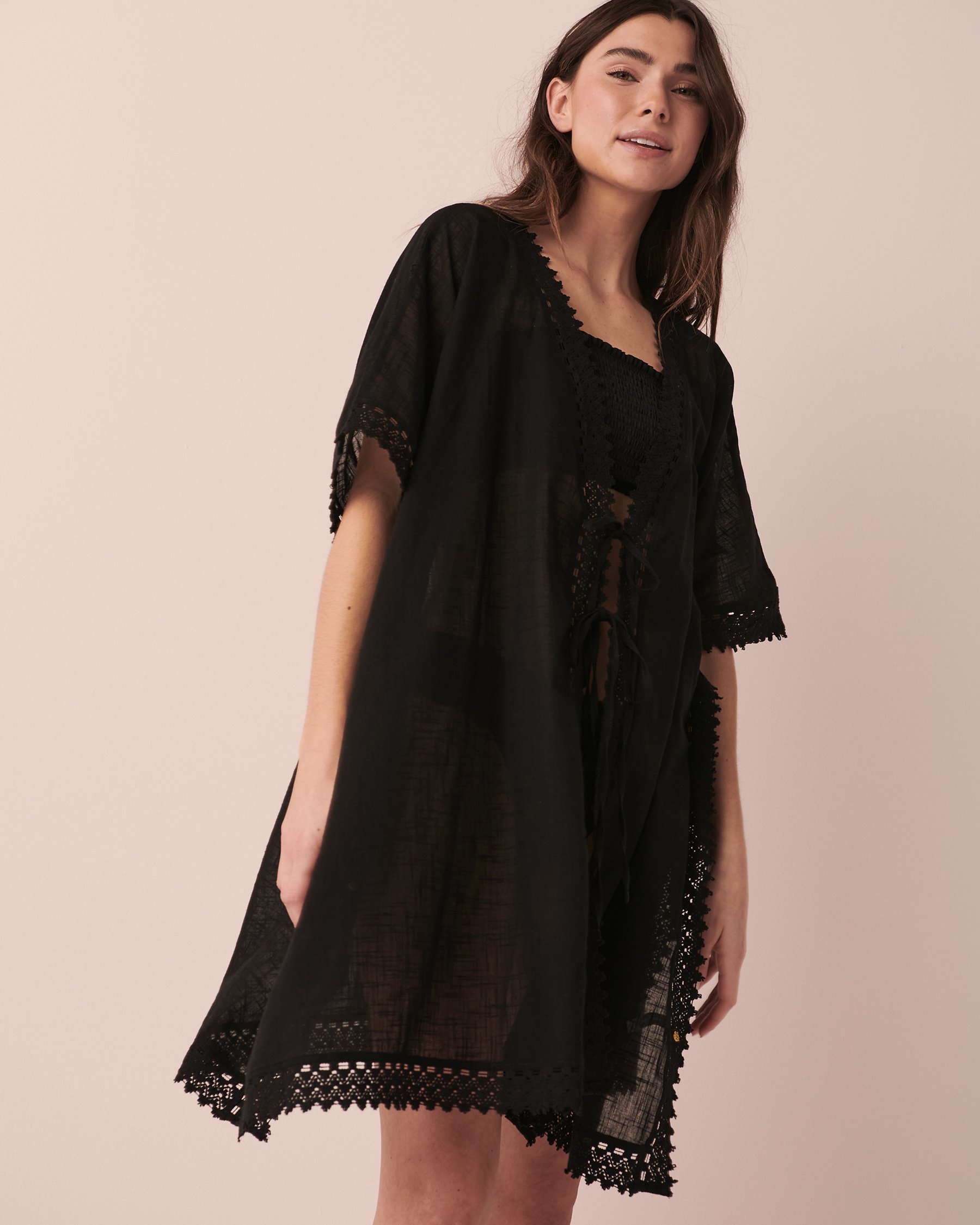 LA VIE EN ROSE AQUA Caftan bordure à crochet Noir 80400036 - View1