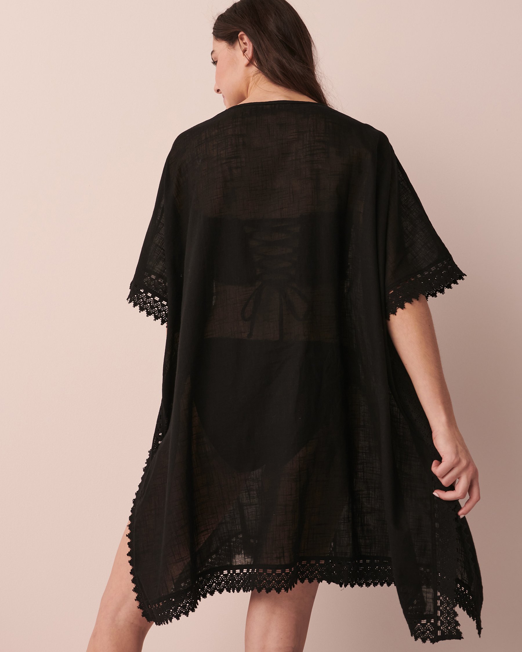 LA VIE EN ROSE AQUA Caftan bordure à crochet Noir 80400036 - View2