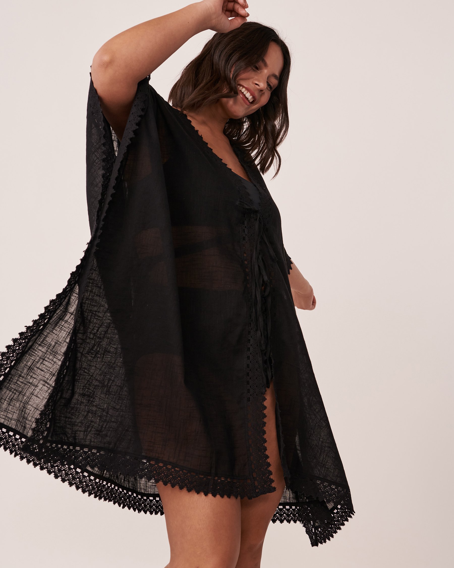 LA VIE EN ROSE AQUA Caftan bordure à crochet Noir 80400036 - View4