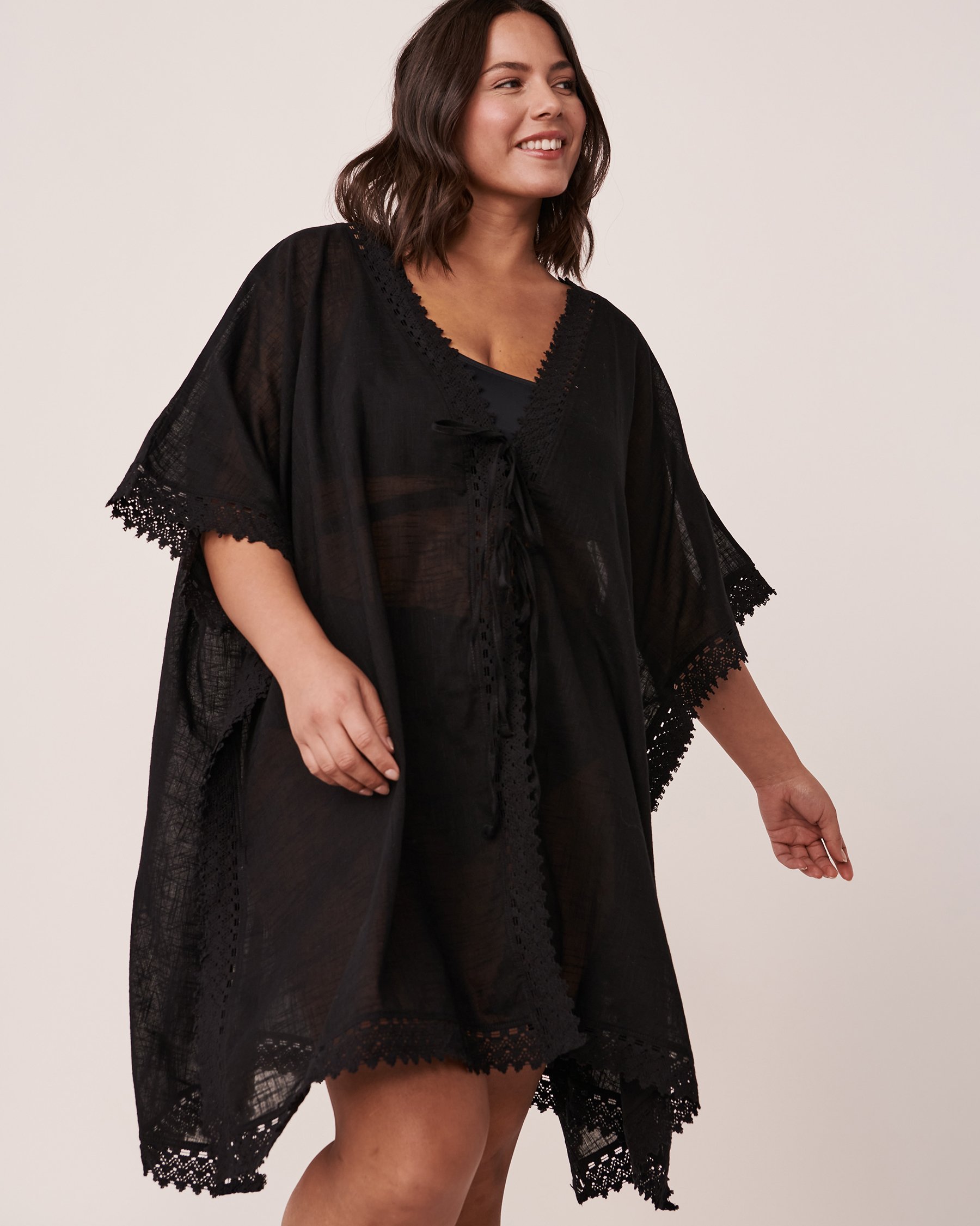 LA VIE EN ROSE AQUA Caftan bordure à crochet Noir 80400036 - View5