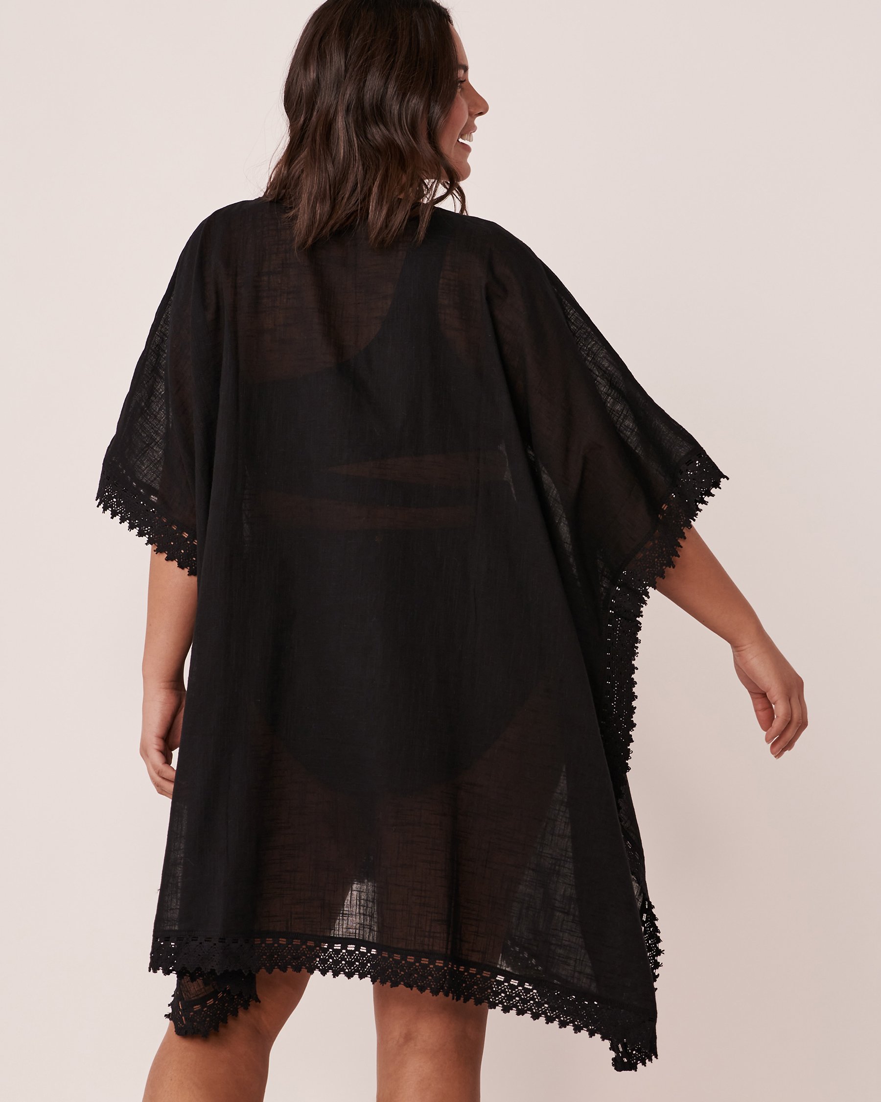 LA VIE EN ROSE AQUA Caftan bordure à crochet Noir 80400036 - View6