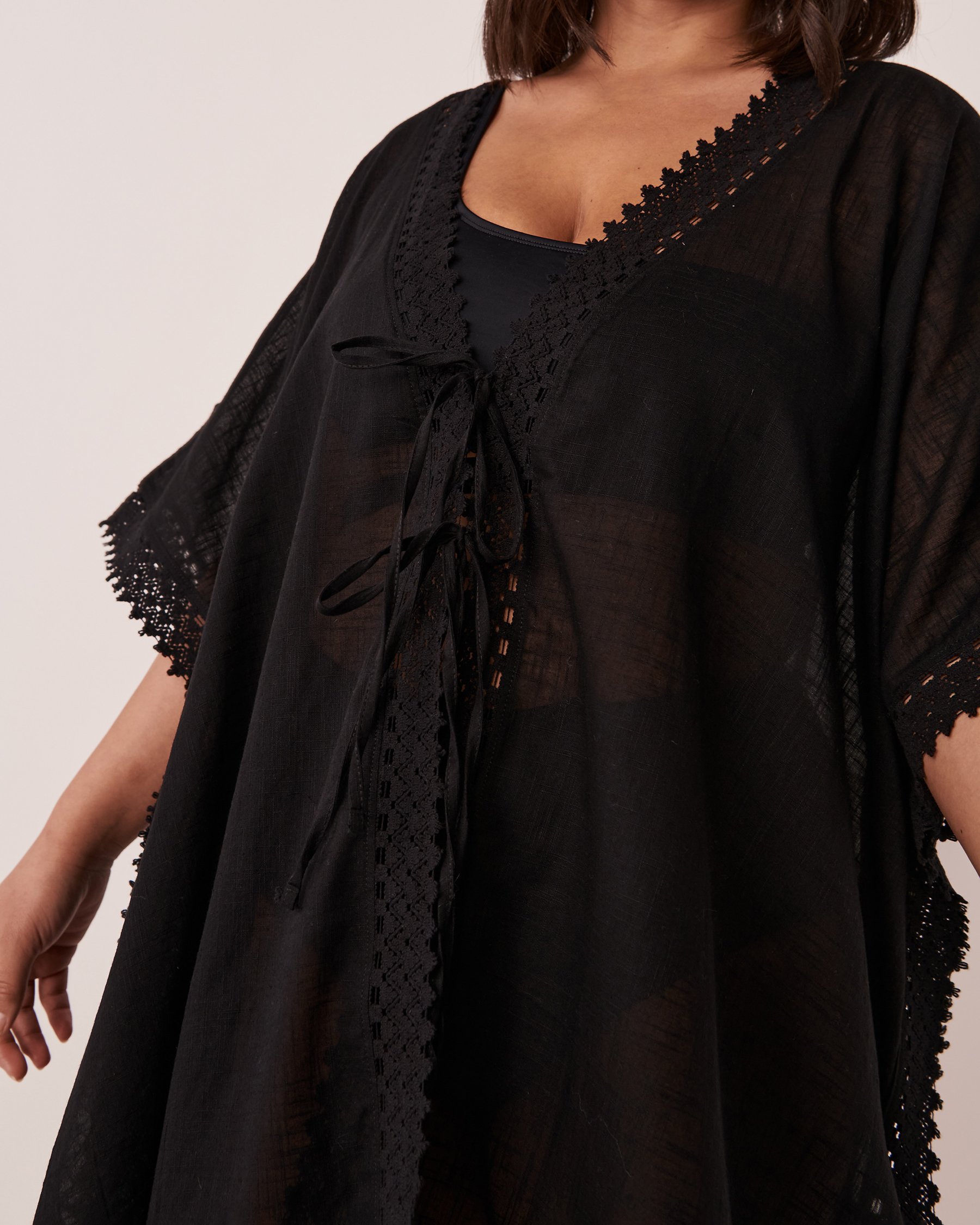 LA VIE EN ROSE AQUA Caftan bordure à crochet Noir 80400036 - View7