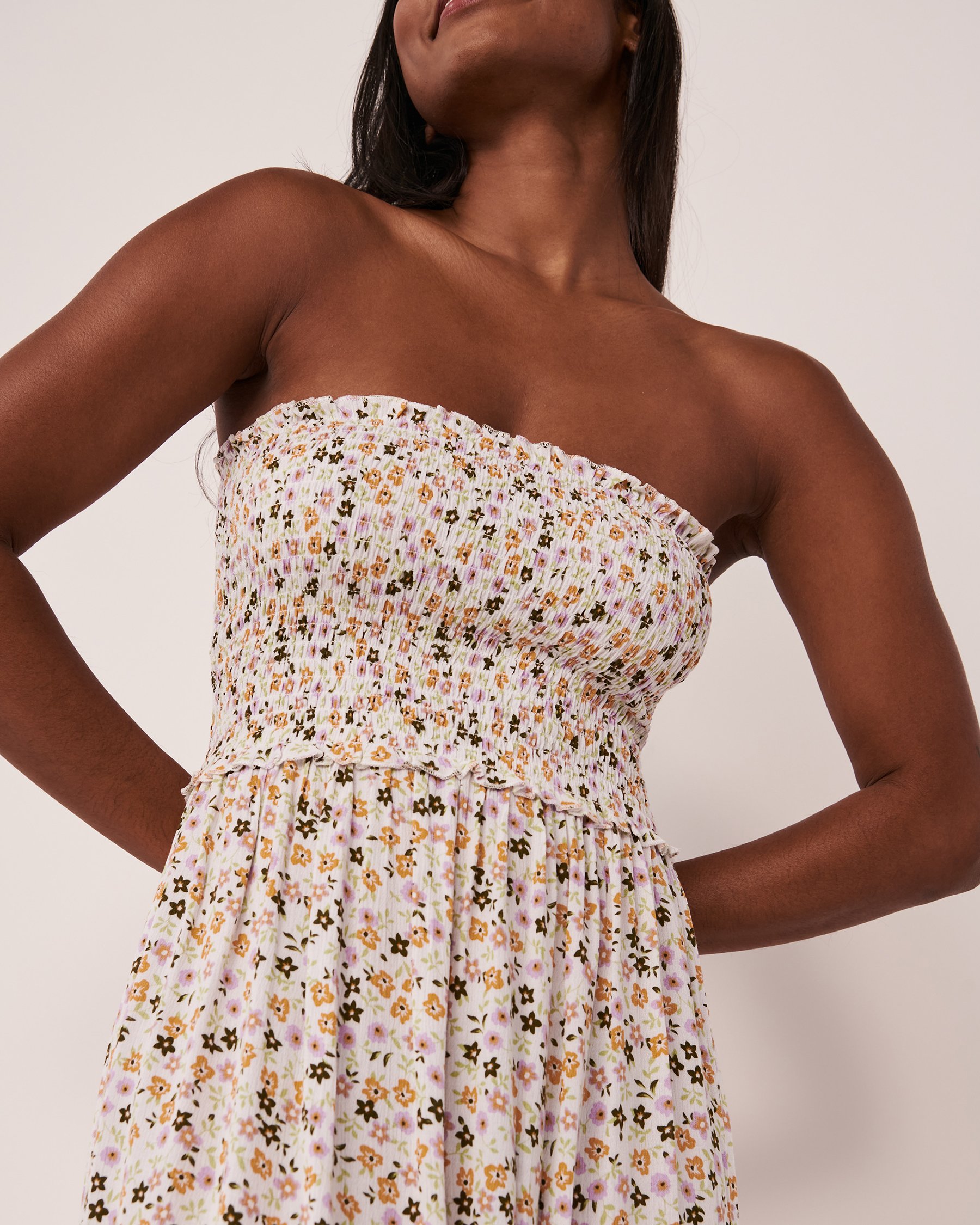 LA VIE EN ROSE AQUA Mini robe sans bretelles Floral miniature 80300063 - Voir3