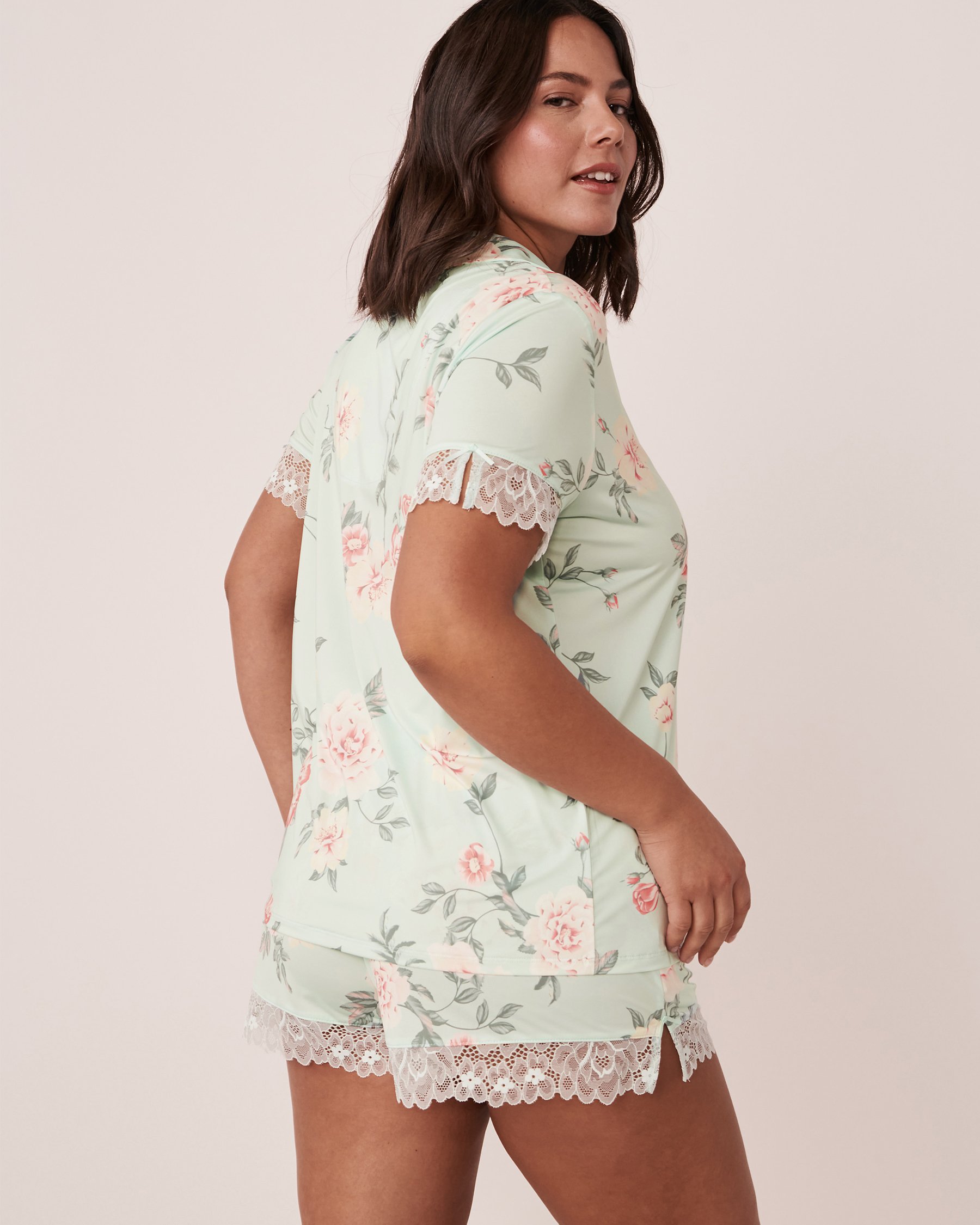 LA VIE EN ROSE Recycled Fibers Lace Trim Short Sleeve Shirt English garden 60100057 - View2