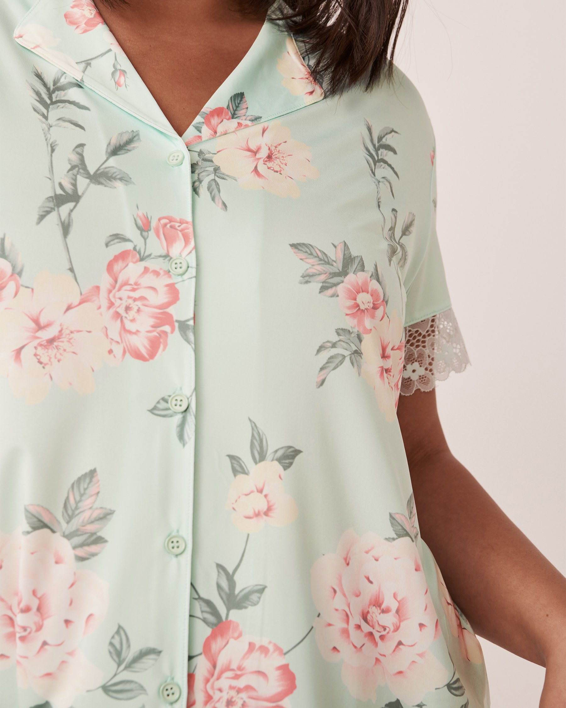 LA VIE EN ROSE Recycled Fibers Lace Trim Short Sleeve Shirt English garden 60100057 - View3