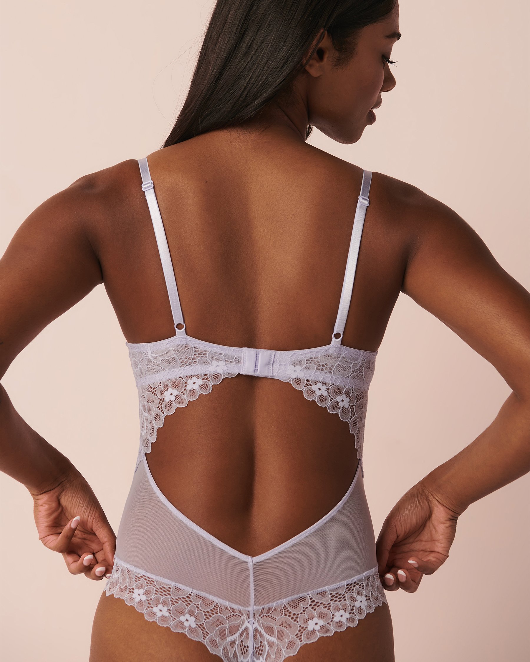 LA VIE EN ROSE Combiné push-up dentelle et résille Lavande 60300054 - Voir4