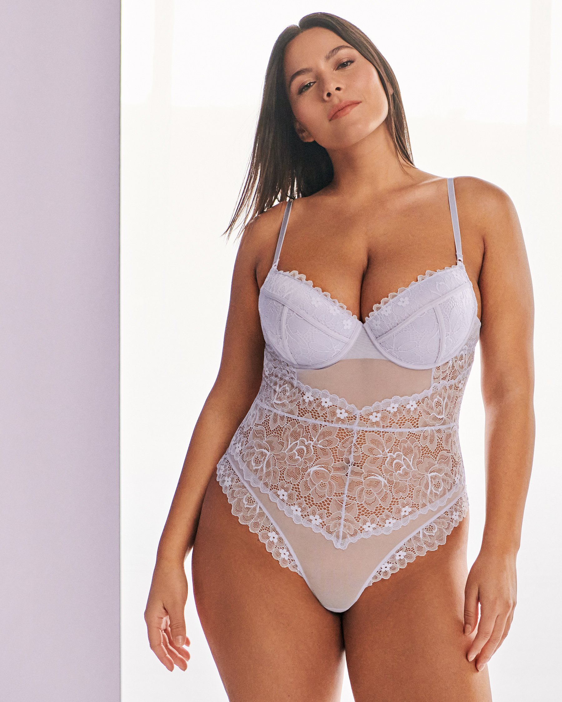 LA VIE EN ROSE Combiné push-up dentelle et résille Lavande 60300054 - Voir1