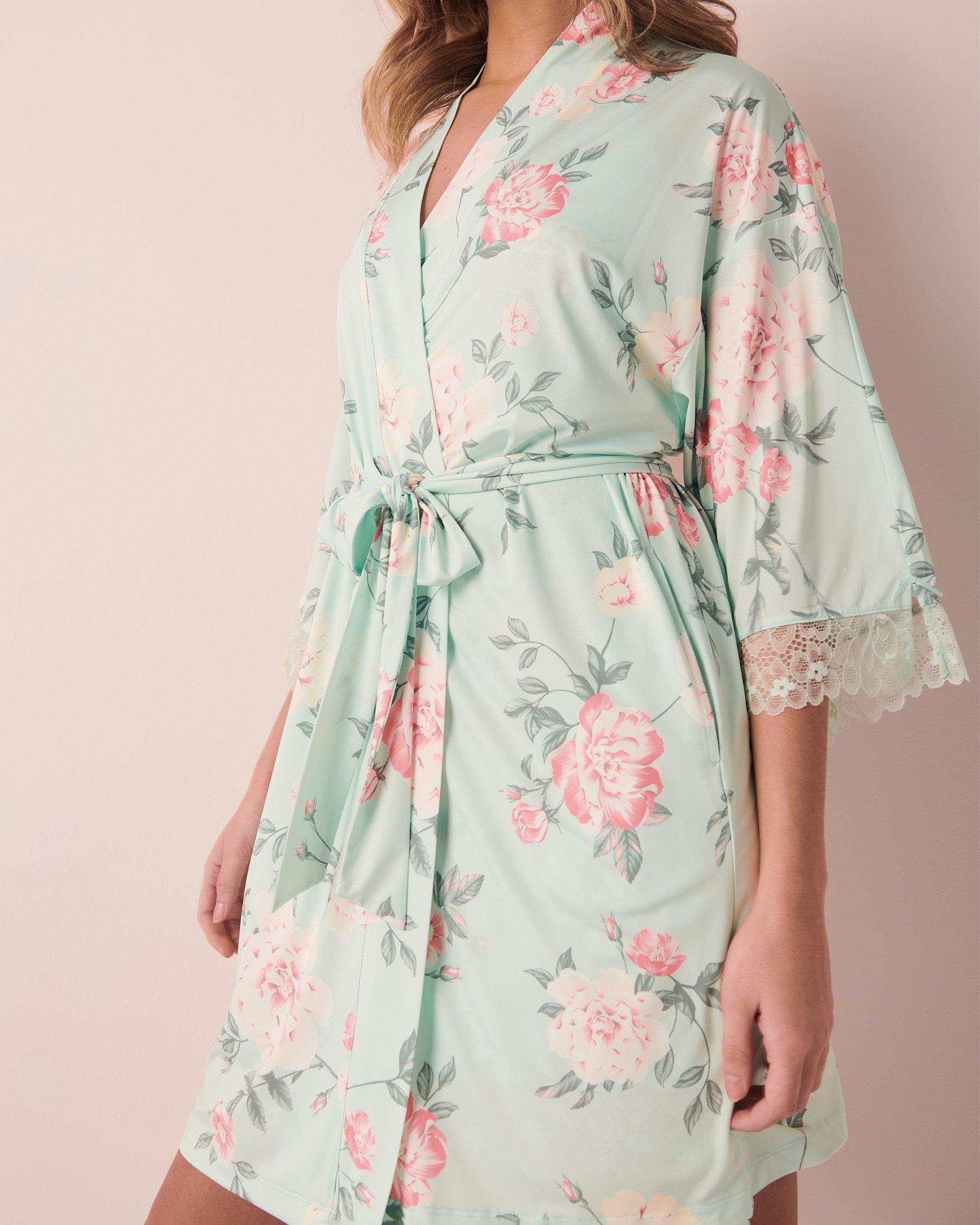 LA VIE EN ROSE Recycled Fibers Lace Trim Kimono English garden 60600046 - View2