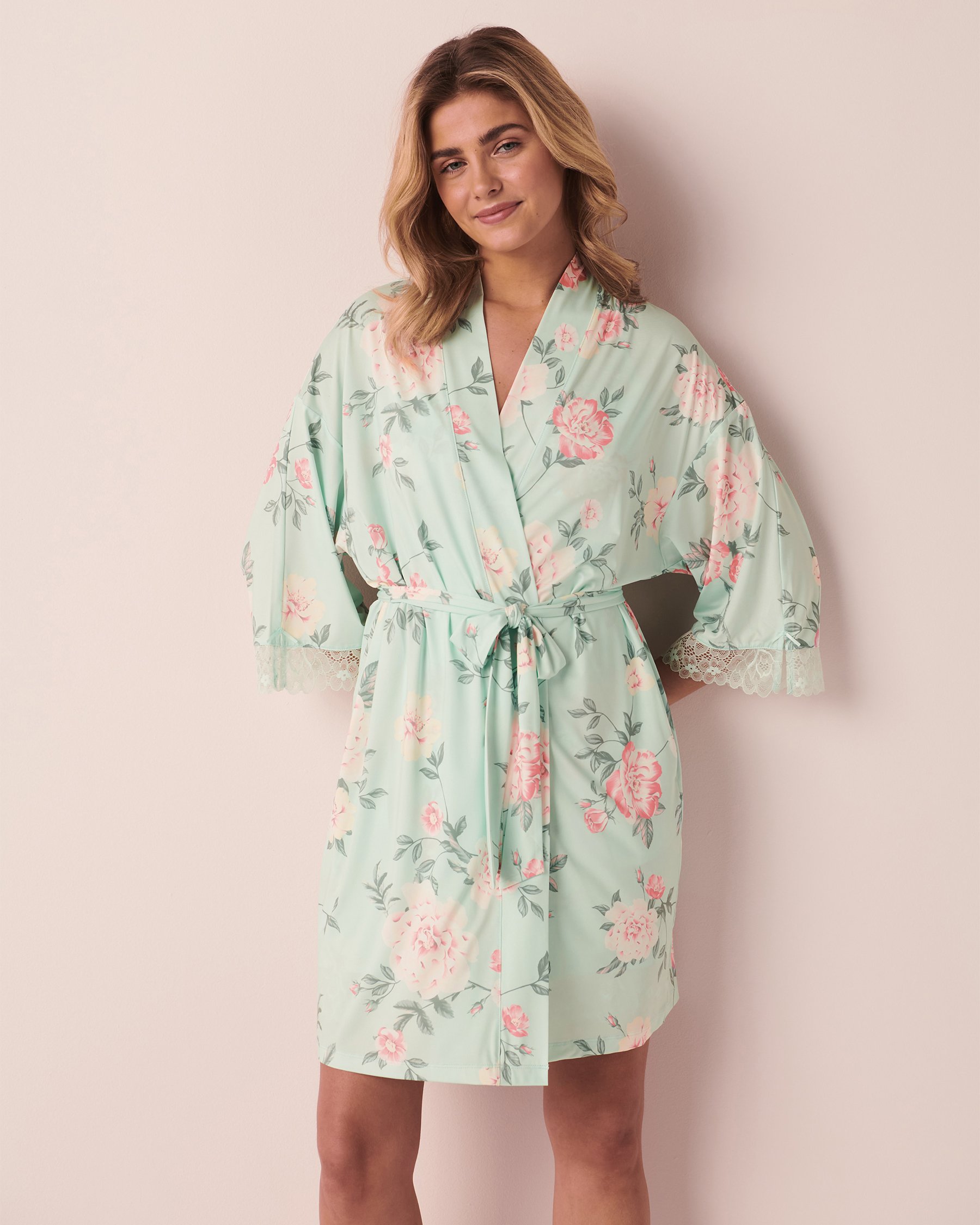 LA VIE EN ROSE Recycled Fibers Lace Trim Kimono English garden 60600046 - View4