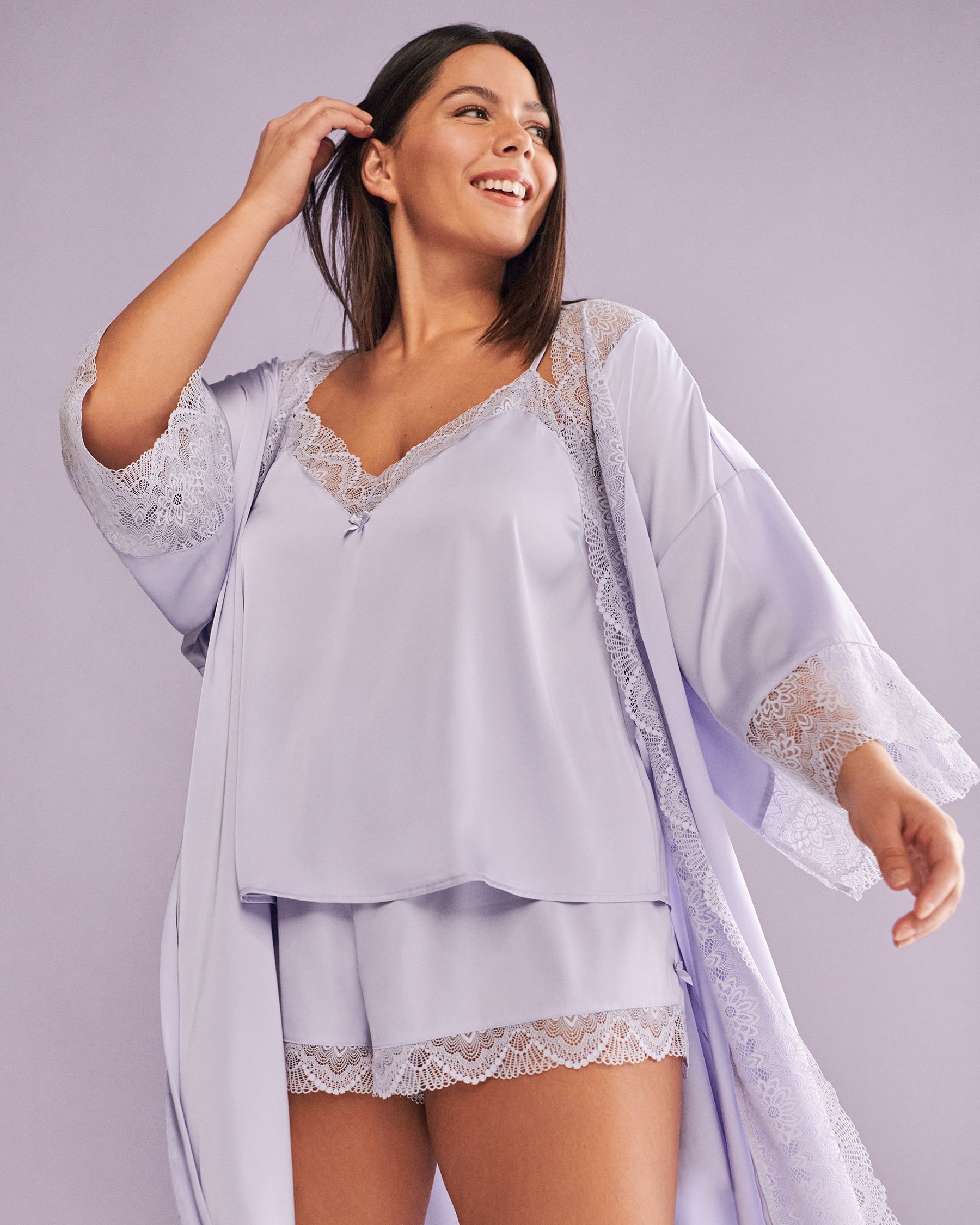 LA VIE EN ROSE Lace Trim Satin Cami Lavender 60100055 - View1