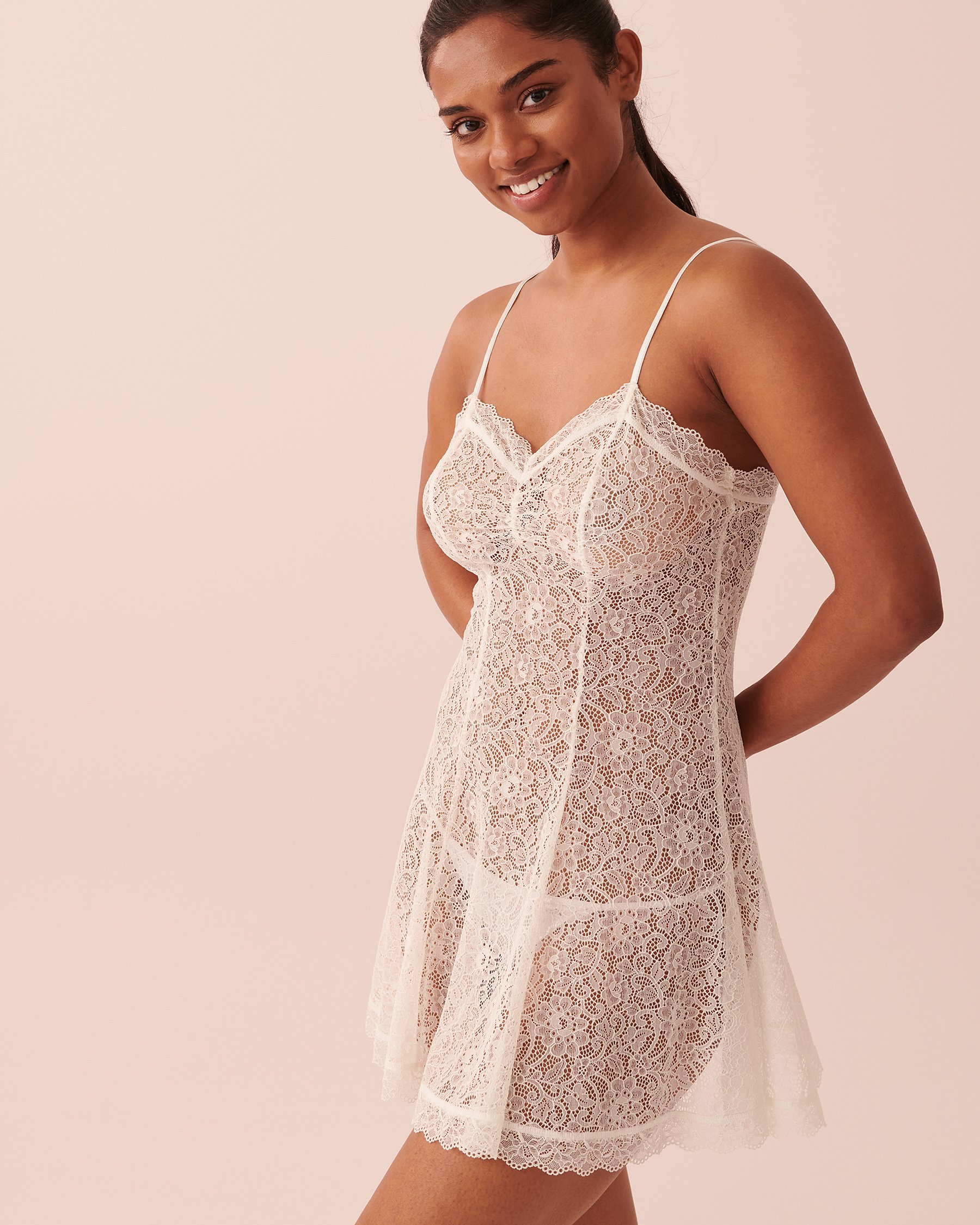 LA VIE EN ROSE Openwork Lace Nightie Snow white 60500089 - View3