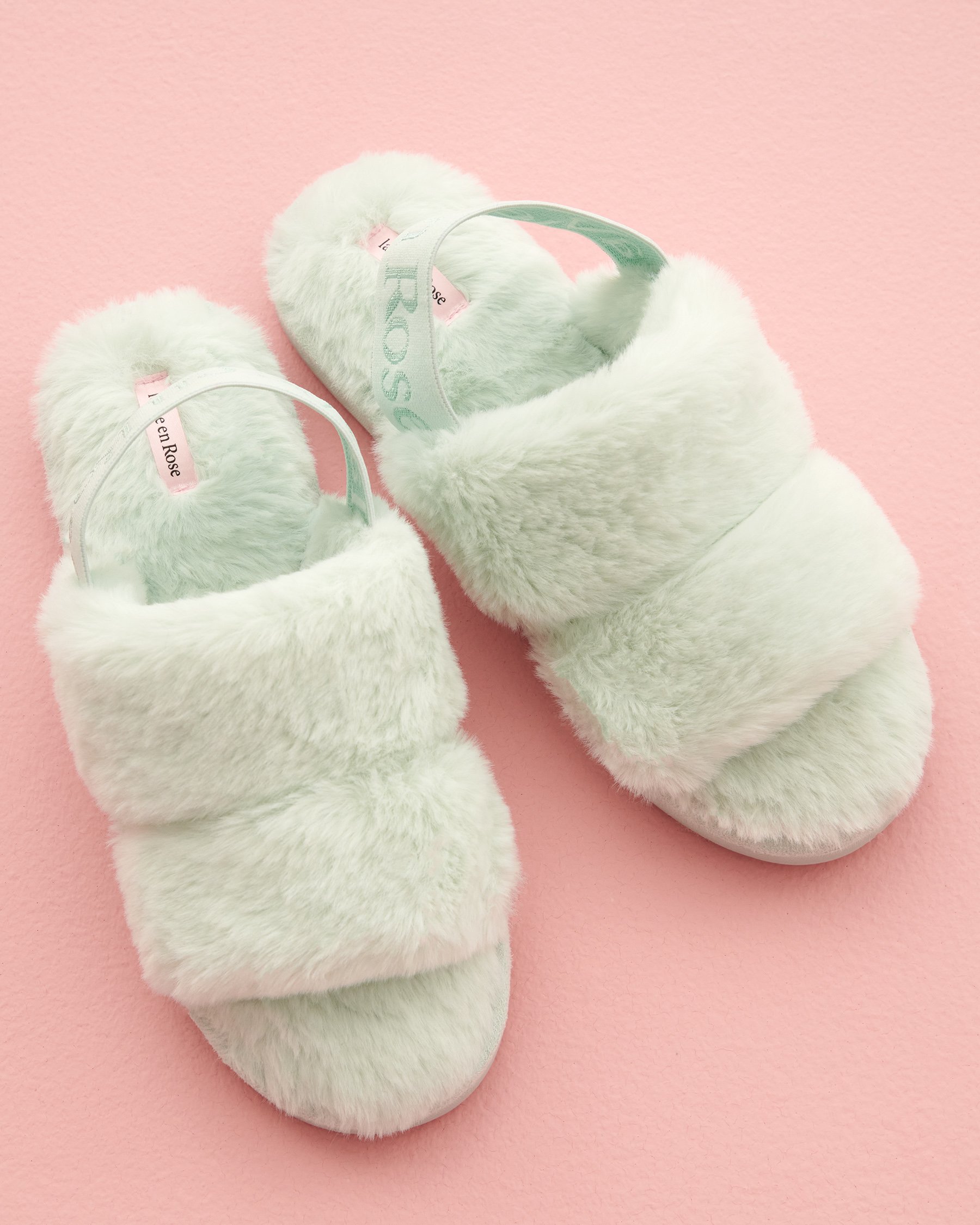 LA VIE EN ROSE Pantoufles mules ouvertes en peluche Bleu opal 40700263 - Voir2
