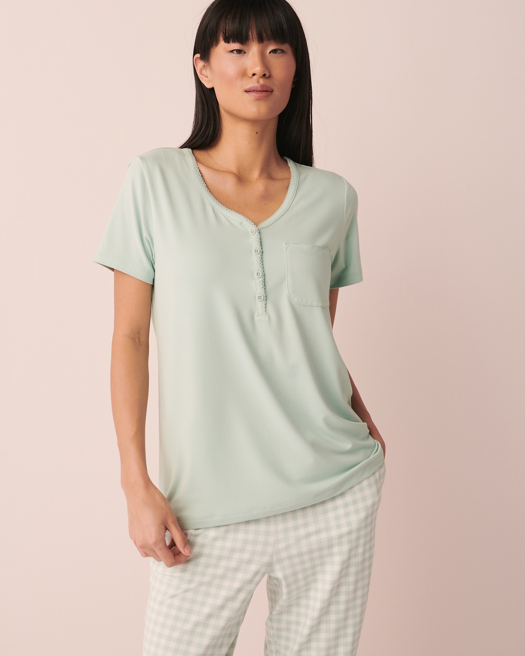LA VIE EN ROSE Super Soft Henley T-shirt Cool mint 40100409 - View1