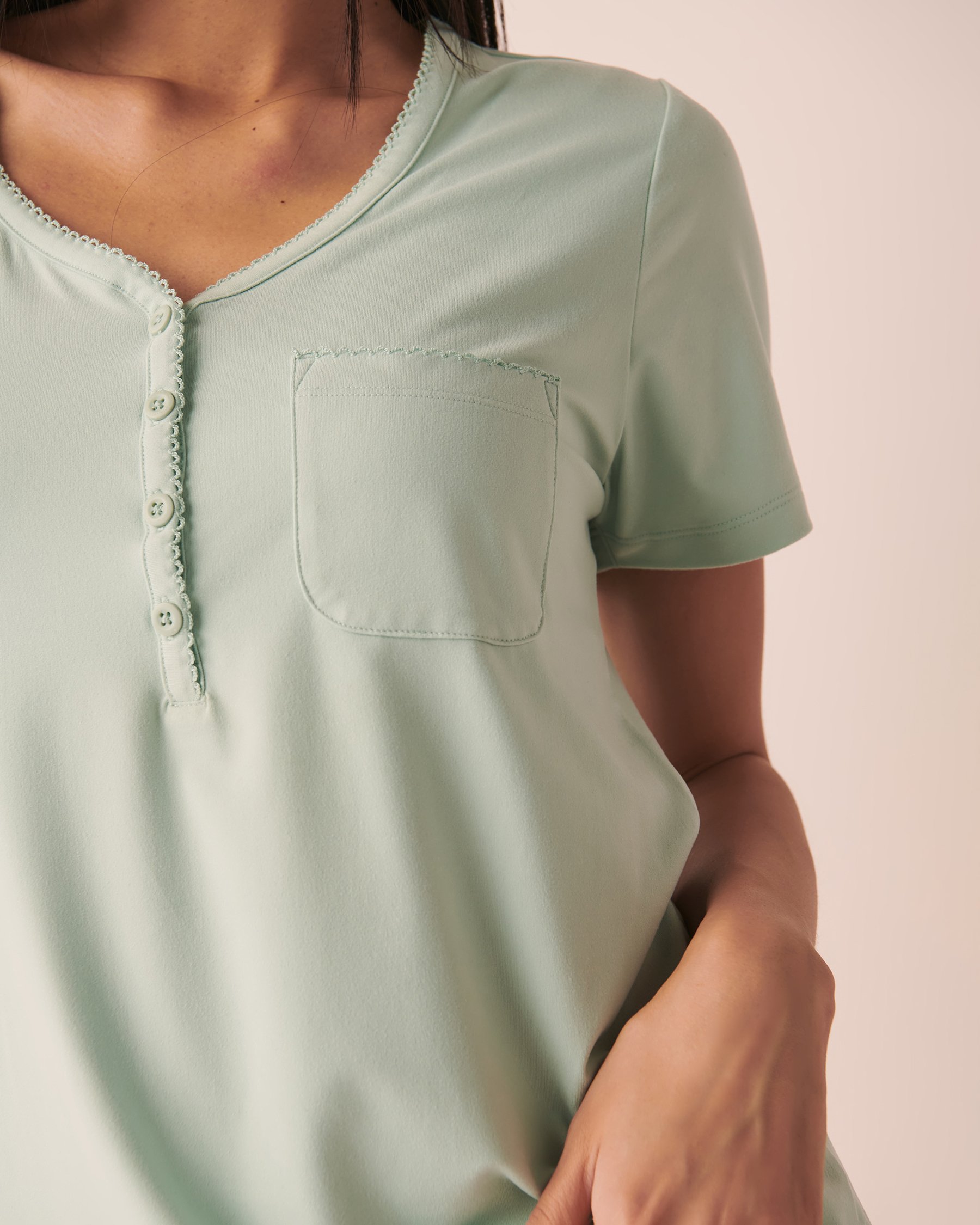 LA VIE EN ROSE Super Soft Henley T-shirt Cool mint 40100409 - View3