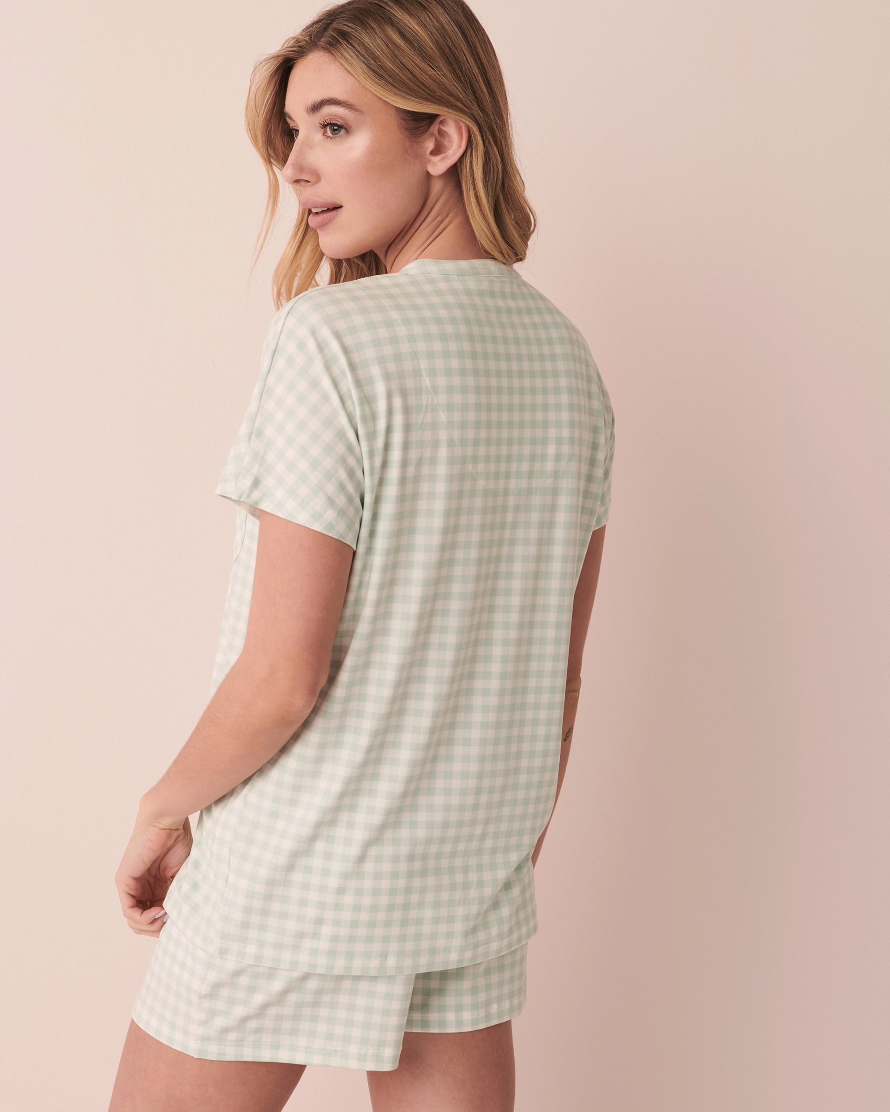 LA VIE EN ROSE Super Soft Short Sleeve Button-down Shirt Vichy 40100410 - View2