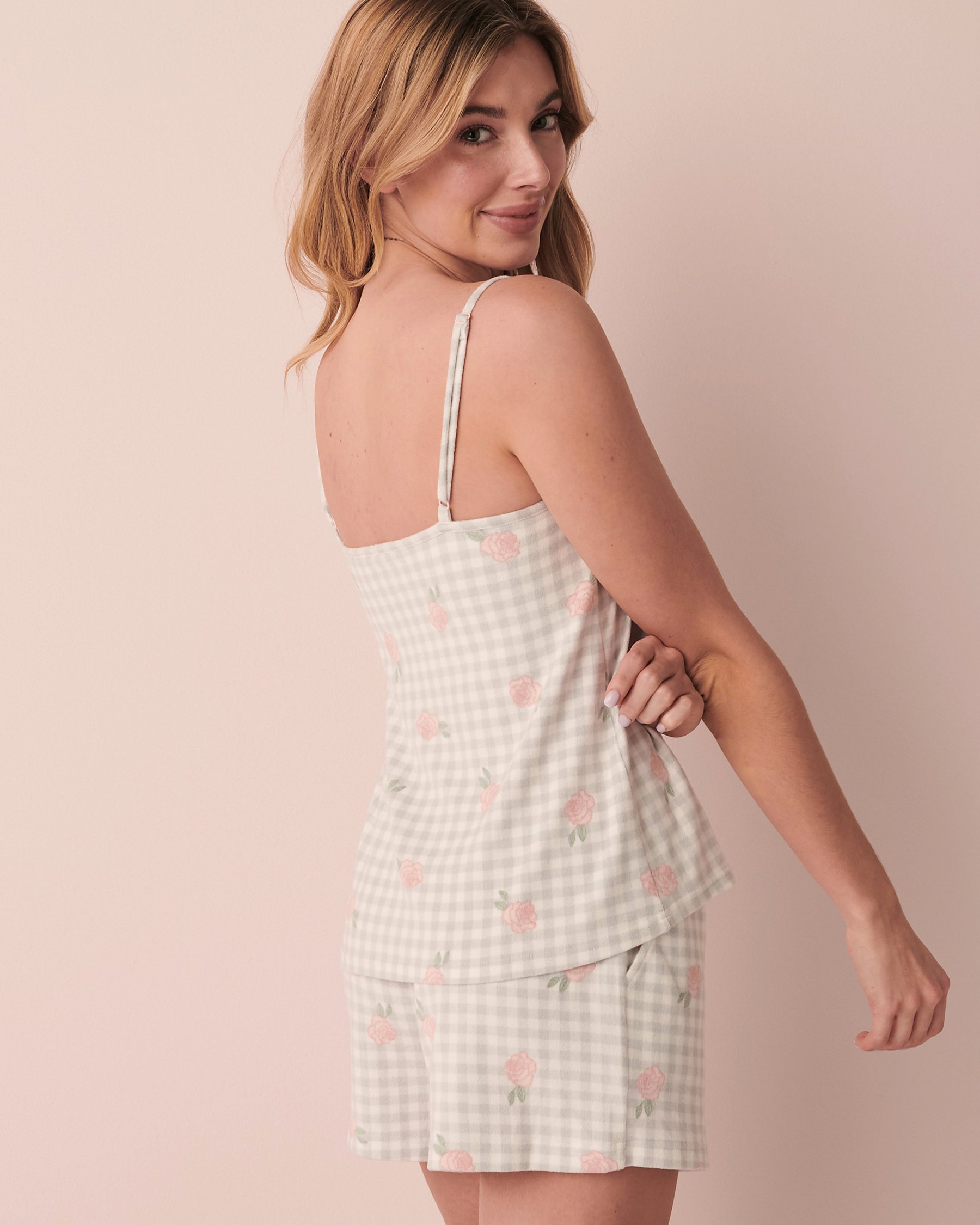 LA VIE EN ROSE Recycled Fibers Lace Trim Cami Vichy and roses 40100412 - View2