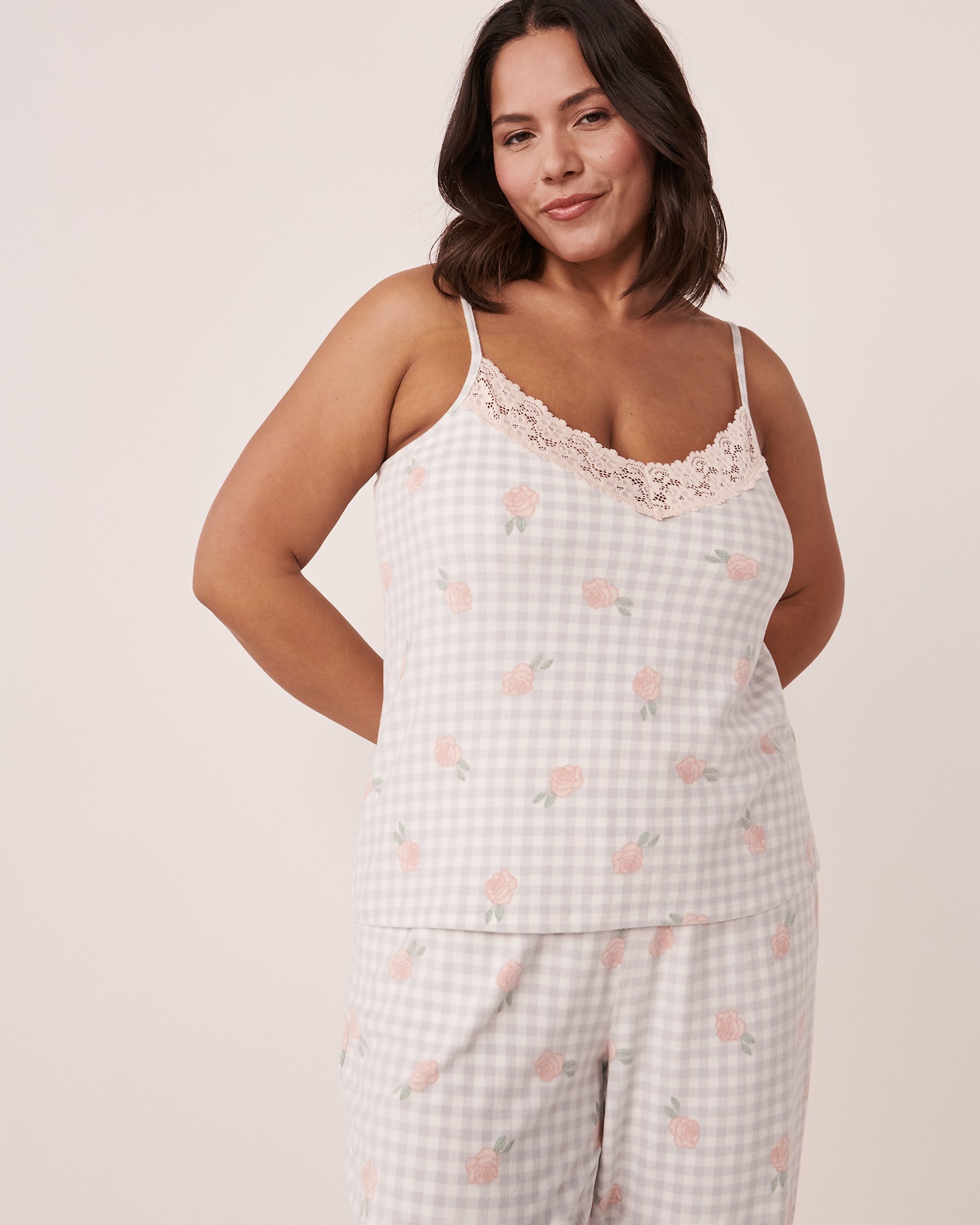 LA VIE EN ROSE Recycled Fibers Lace Trim Cami Vichy and roses 40100412 - View4