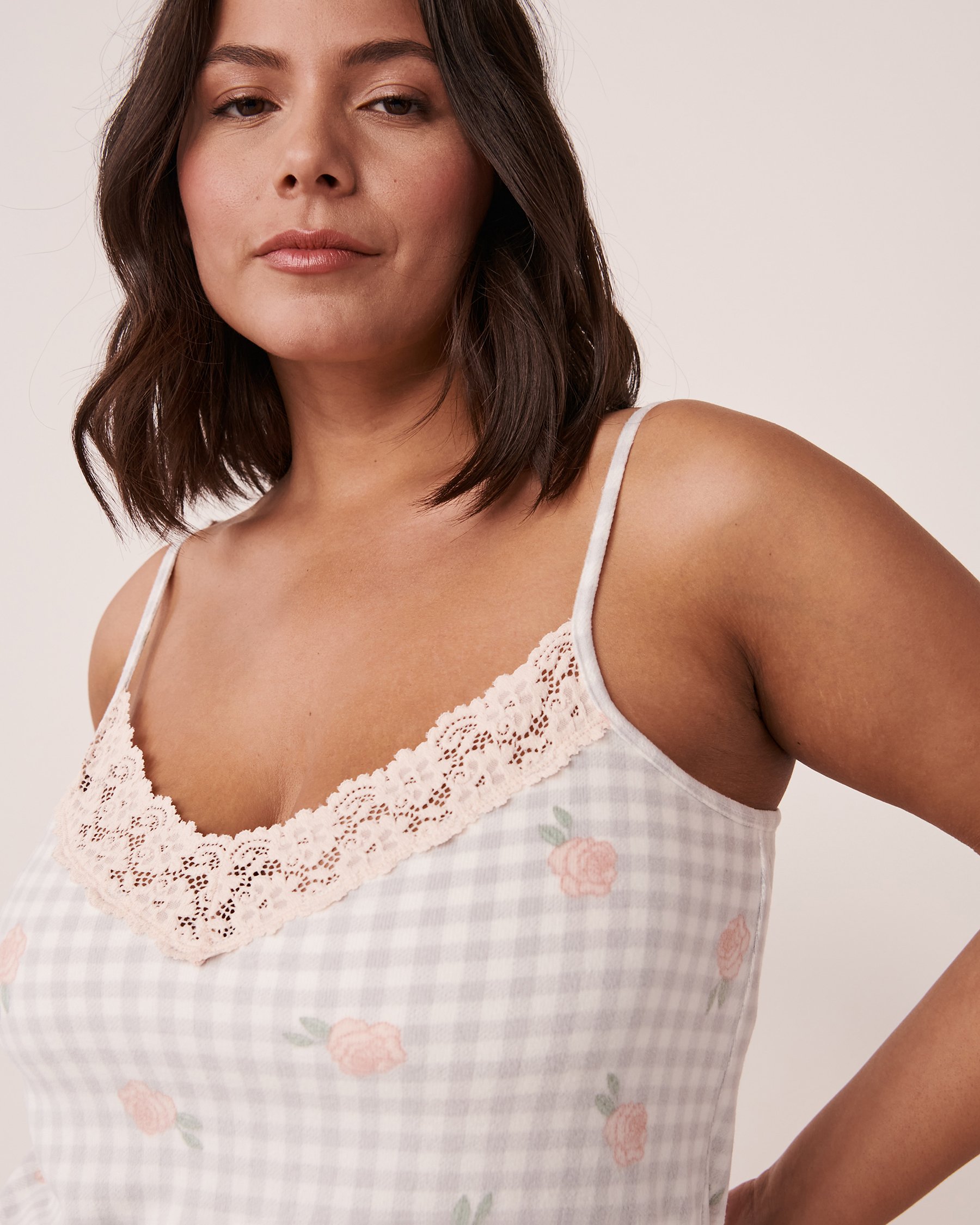 LA VIE EN ROSE Recycled Fibers Lace Trim Cami Vichy and roses 40100412 - View5