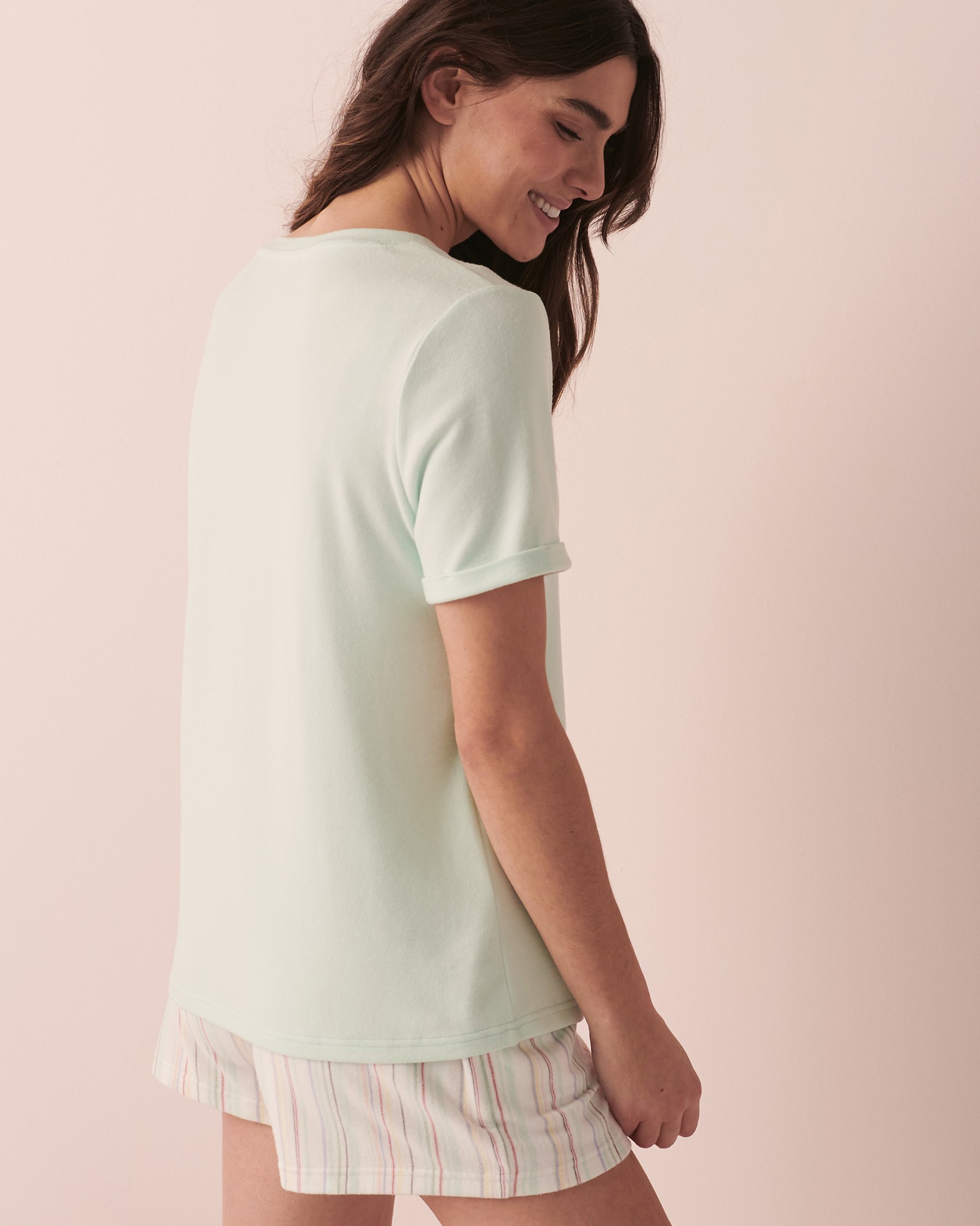 LA VIE EN ROSE Recycled Fibers V-neck T-shirt Opal blue 40100413 - View2
