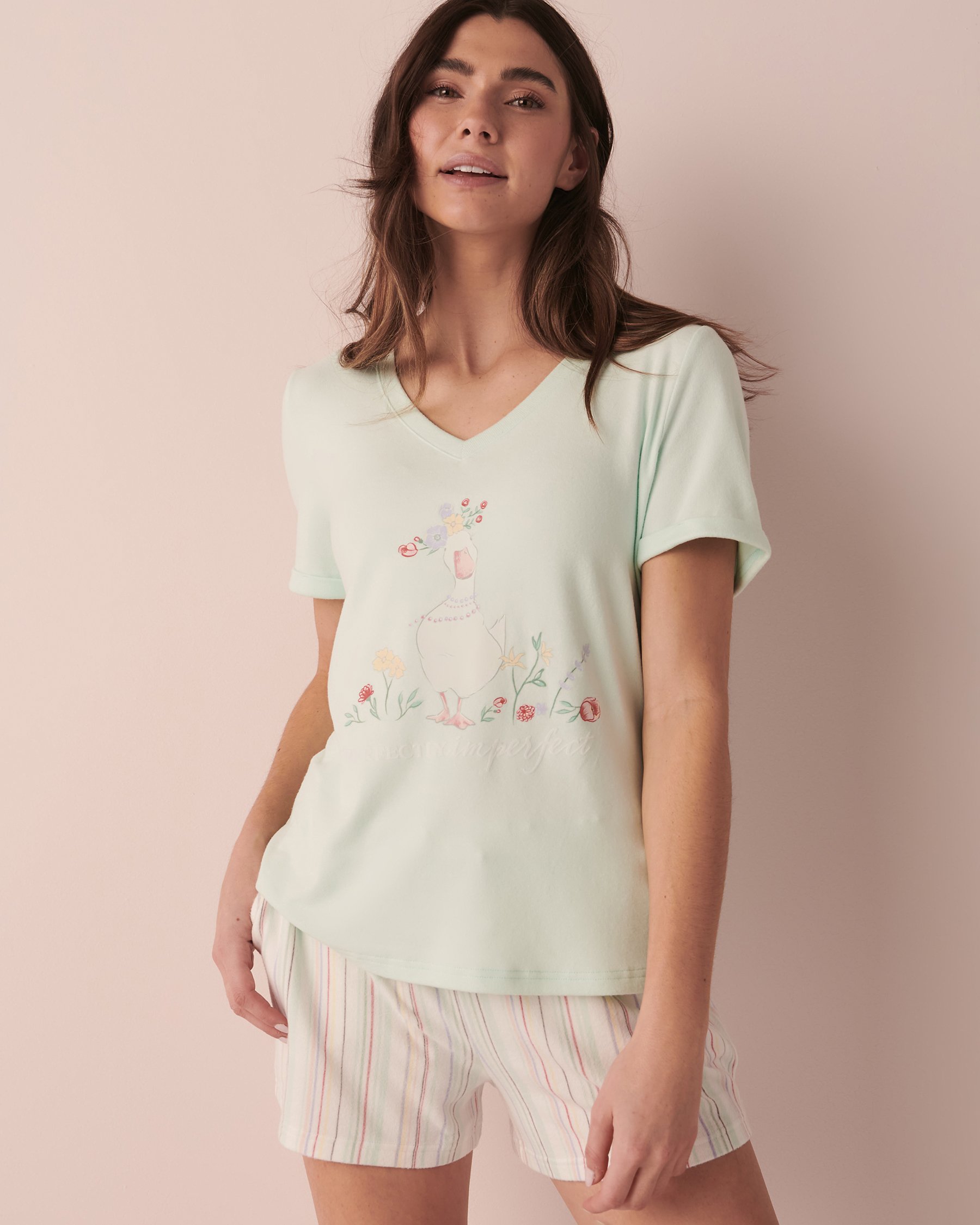 LA VIE EN ROSE Recycled Fibers V-neck T-shirt Opal blue 40100413 - View3