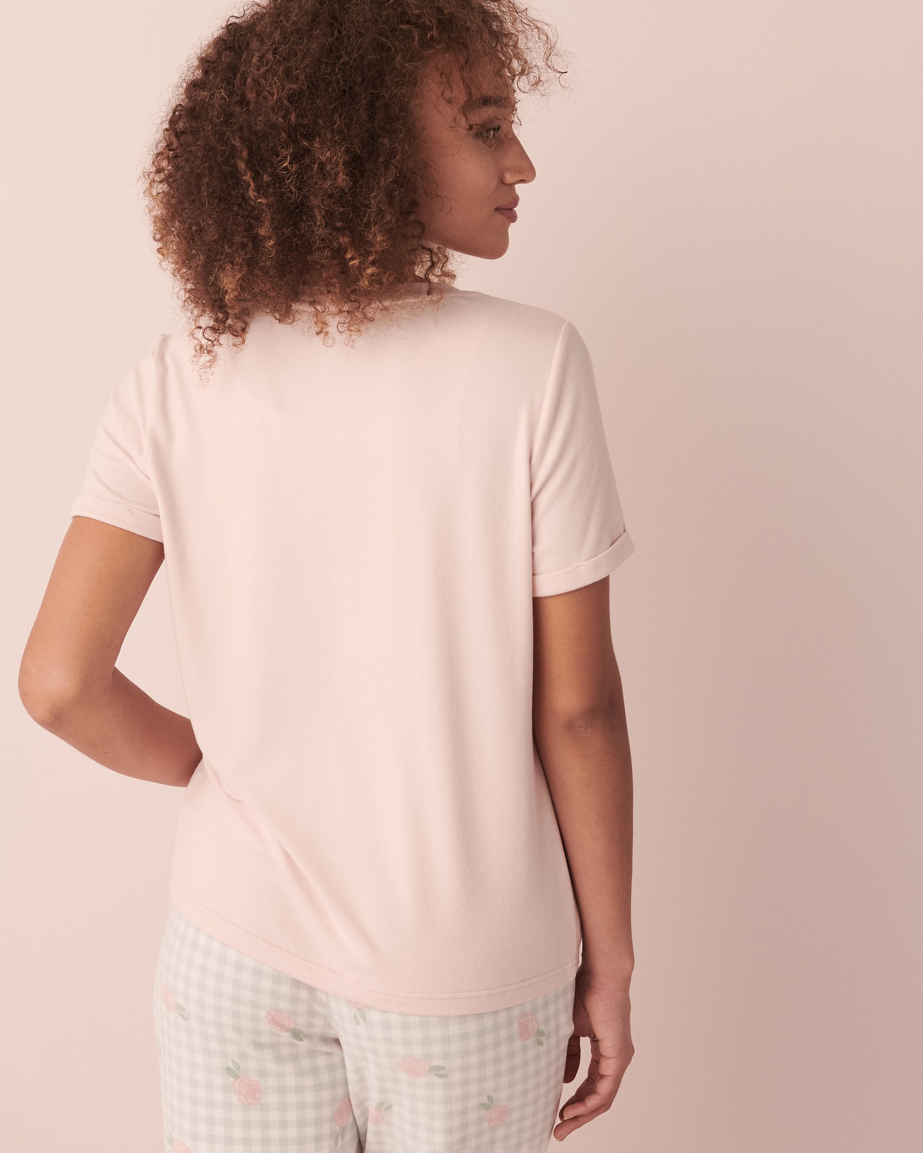 LA VIE EN ROSE T-shirt col en V en fibres recyclées Vieux rose 40100413 - Voir2