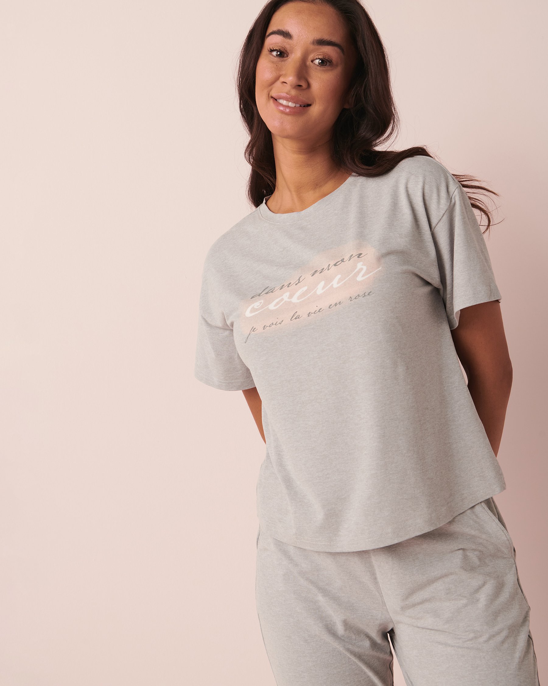 LA VIE EN ROSE T-shirt col rond ultra doux Gris confo 40100414 - View3
