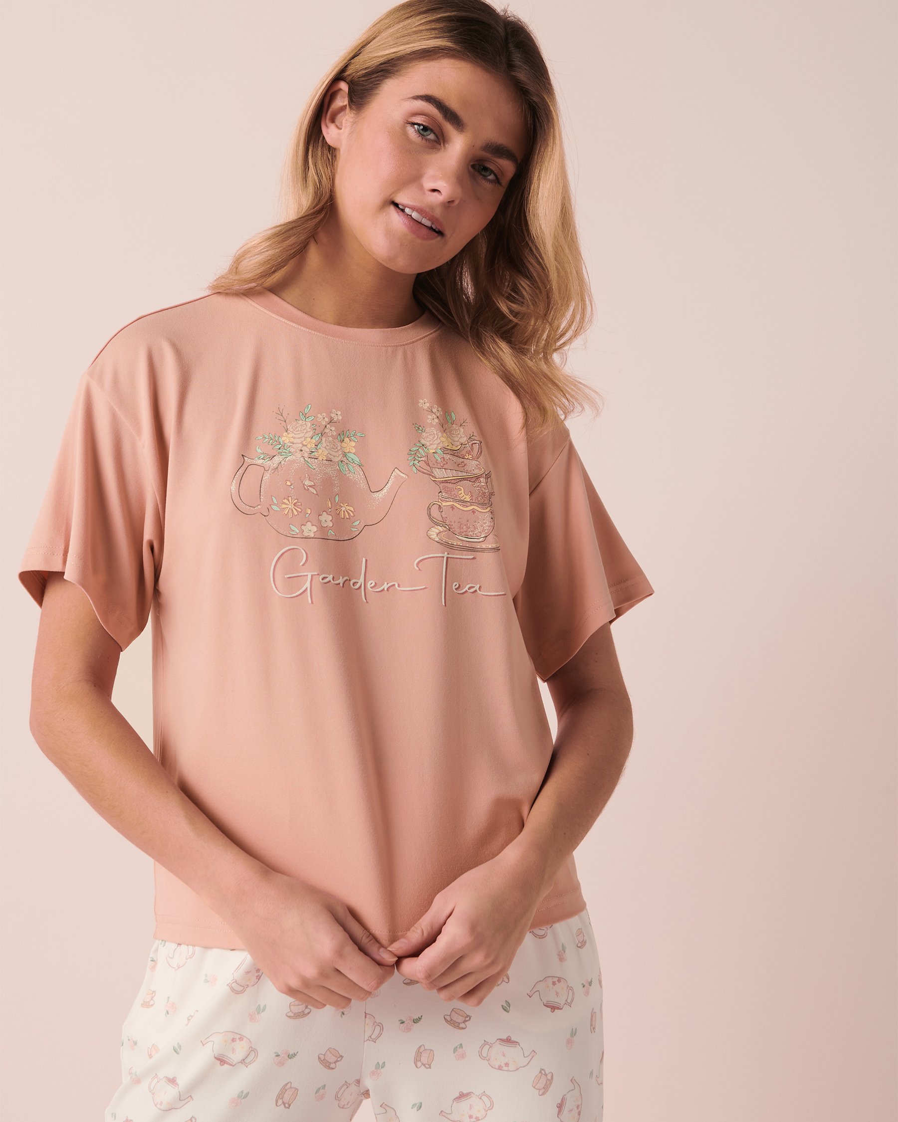 LA VIE EN ROSE T-shirt col rond ultra doux Vieux rose 40100414 - Voir1