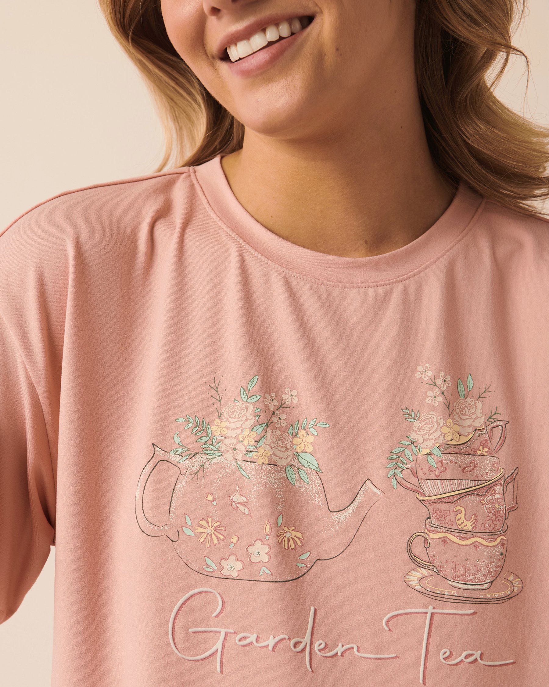 LA VIE EN ROSE T-shirt col rond ultra doux Vieux rose 40100414 - Voir2