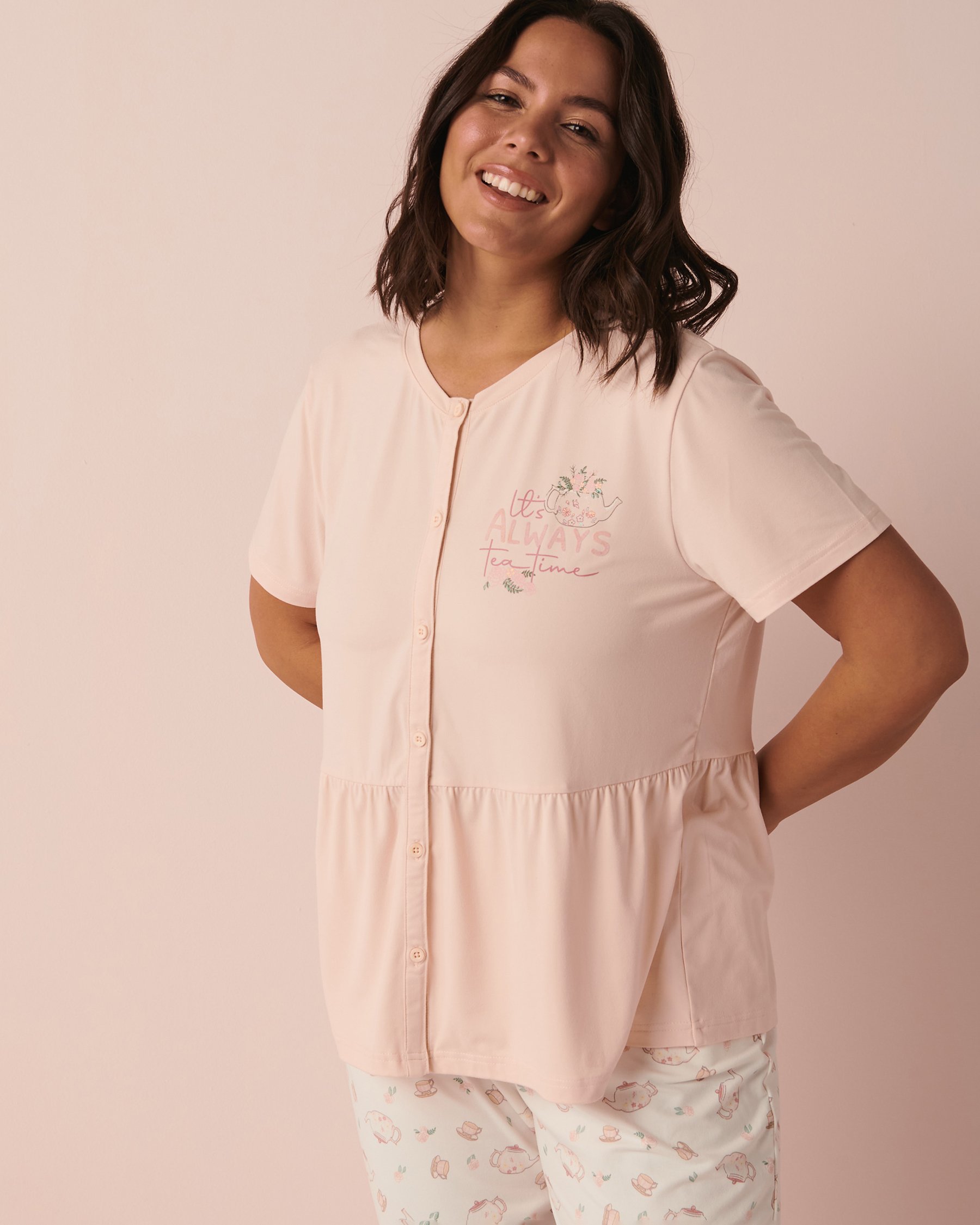 LA VIE EN ROSE T-shirt ultra doux à boutons Vieux rose 40100416 - Voir1