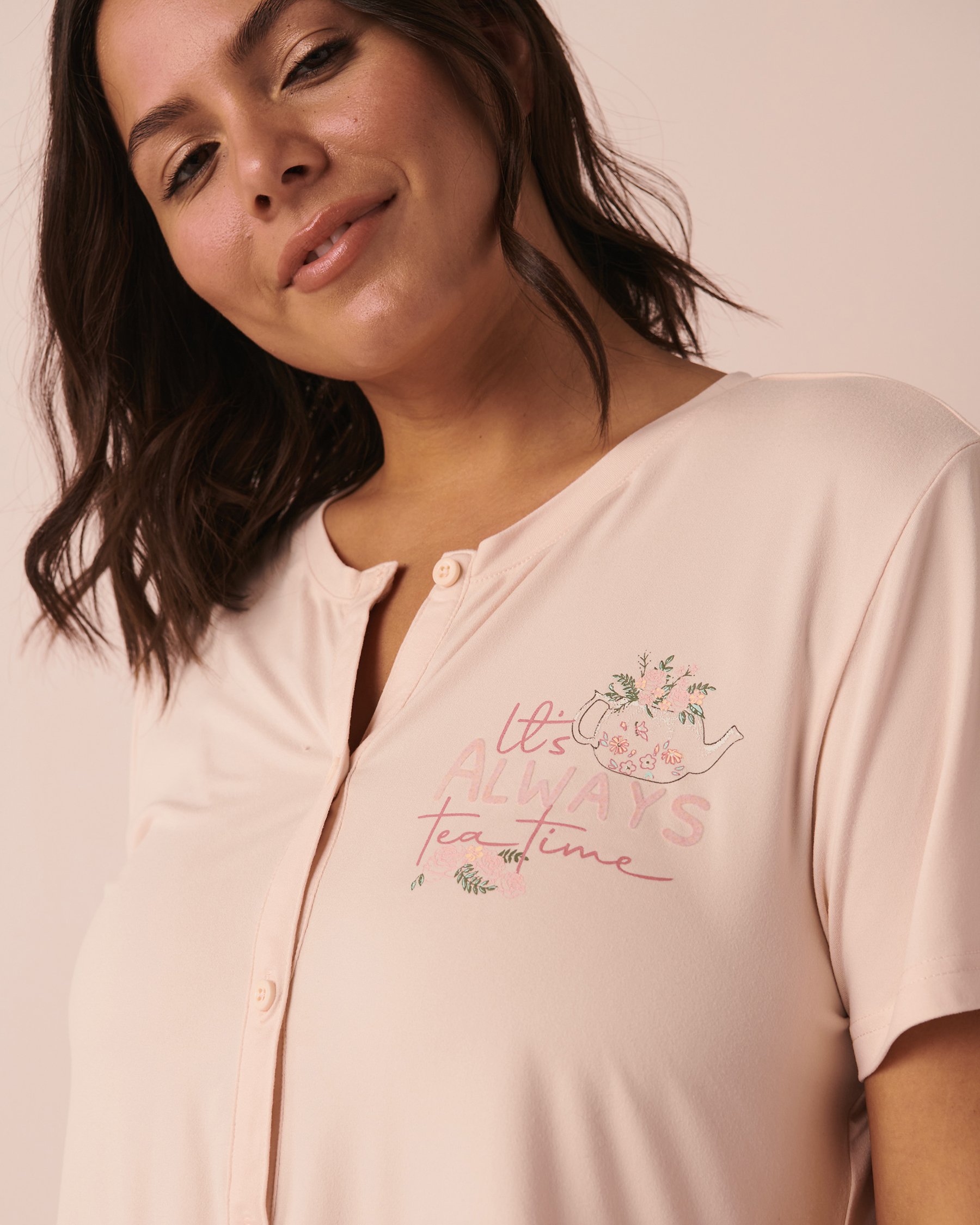 LA VIE EN ROSE T-shirt ultra doux à boutons Vieux rose 40100416 - Voir2