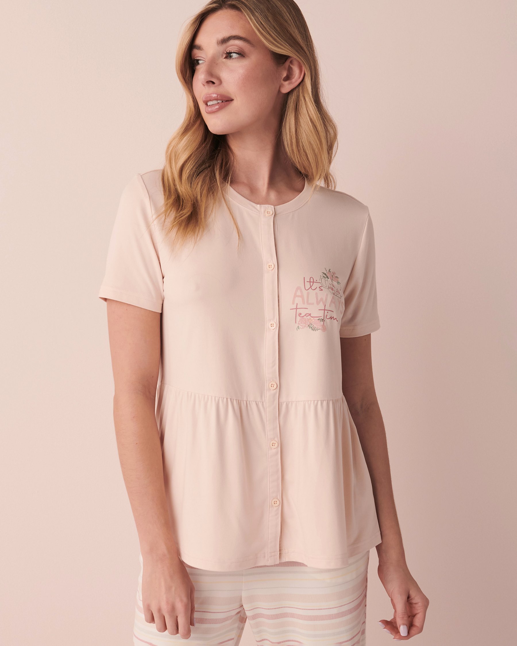 LA VIE EN ROSE T-shirt ultra doux à boutons Vieux rose 40100416 - Voir4