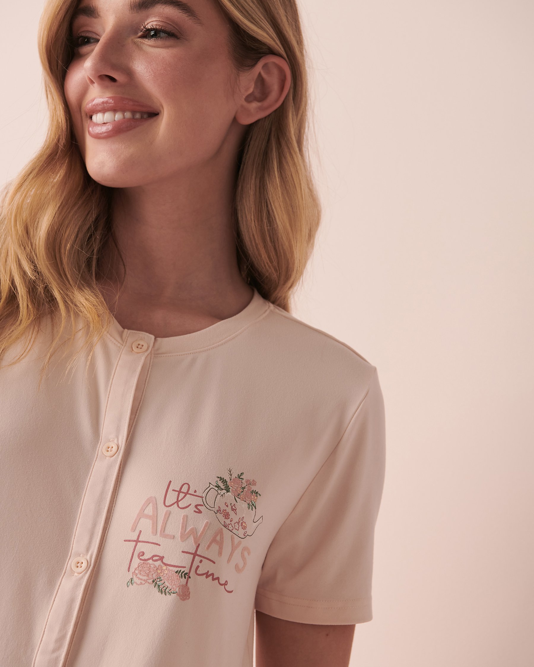 LA VIE EN ROSE T-shirt ultra doux à boutons Vieux rose 40100416 - Voir5