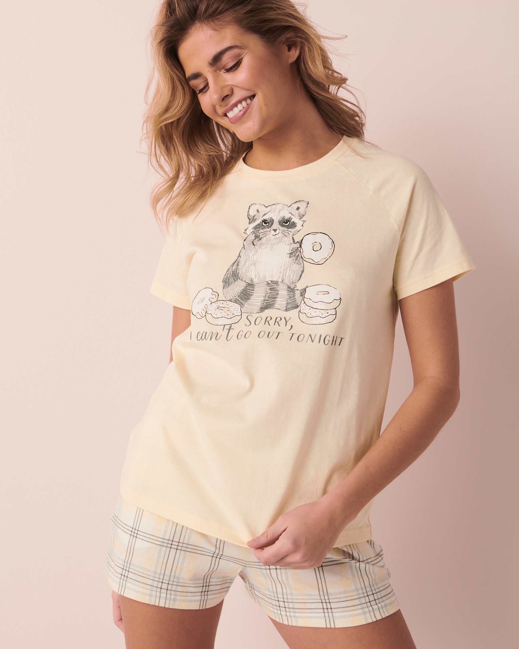 LA VIE EN ROSE Cotton Crew Neck T-shirt Light yellow 40100419 - View1