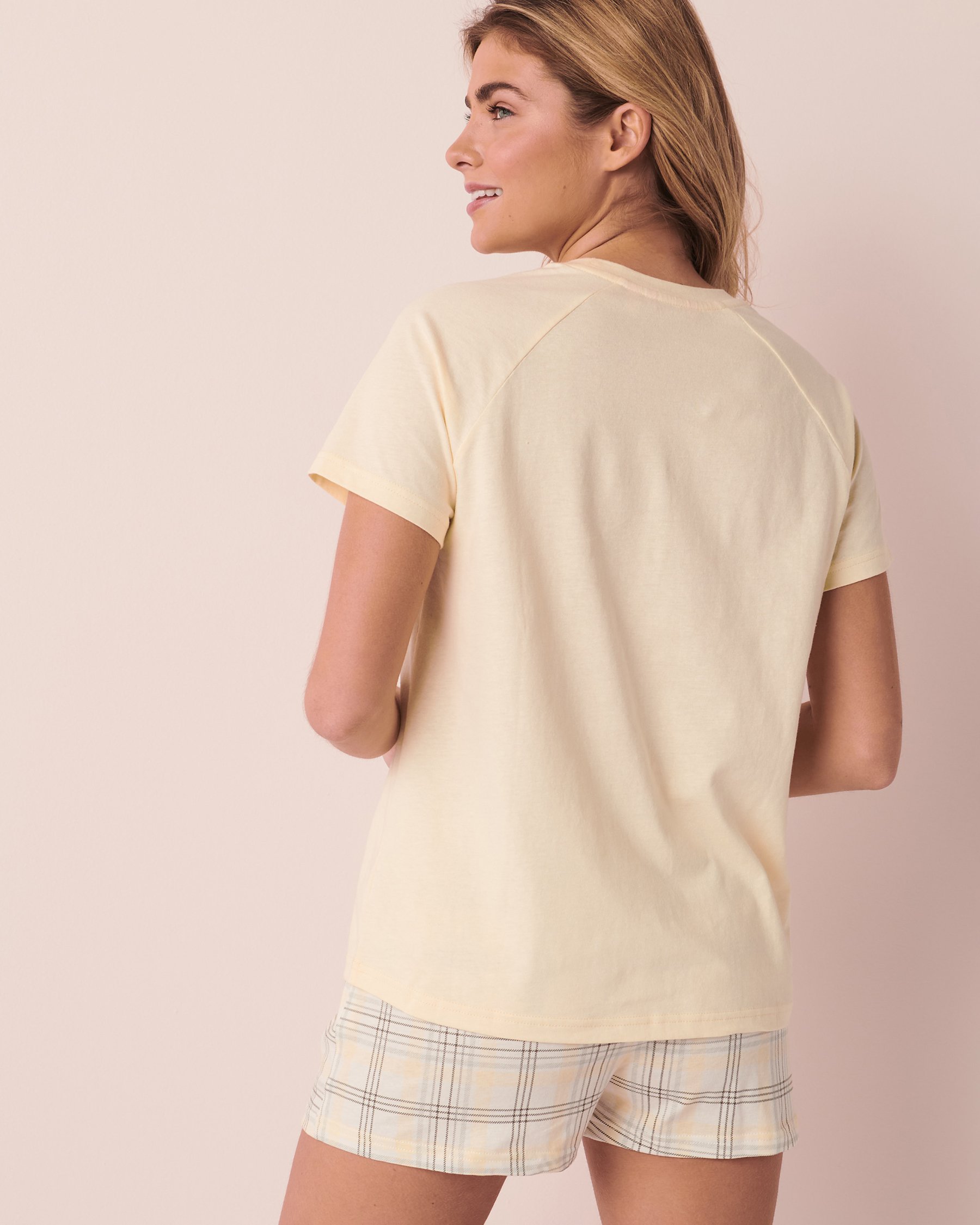 LA VIE EN ROSE Cotton Crew Neck T-shirt Light yellow 40100419 - View2
