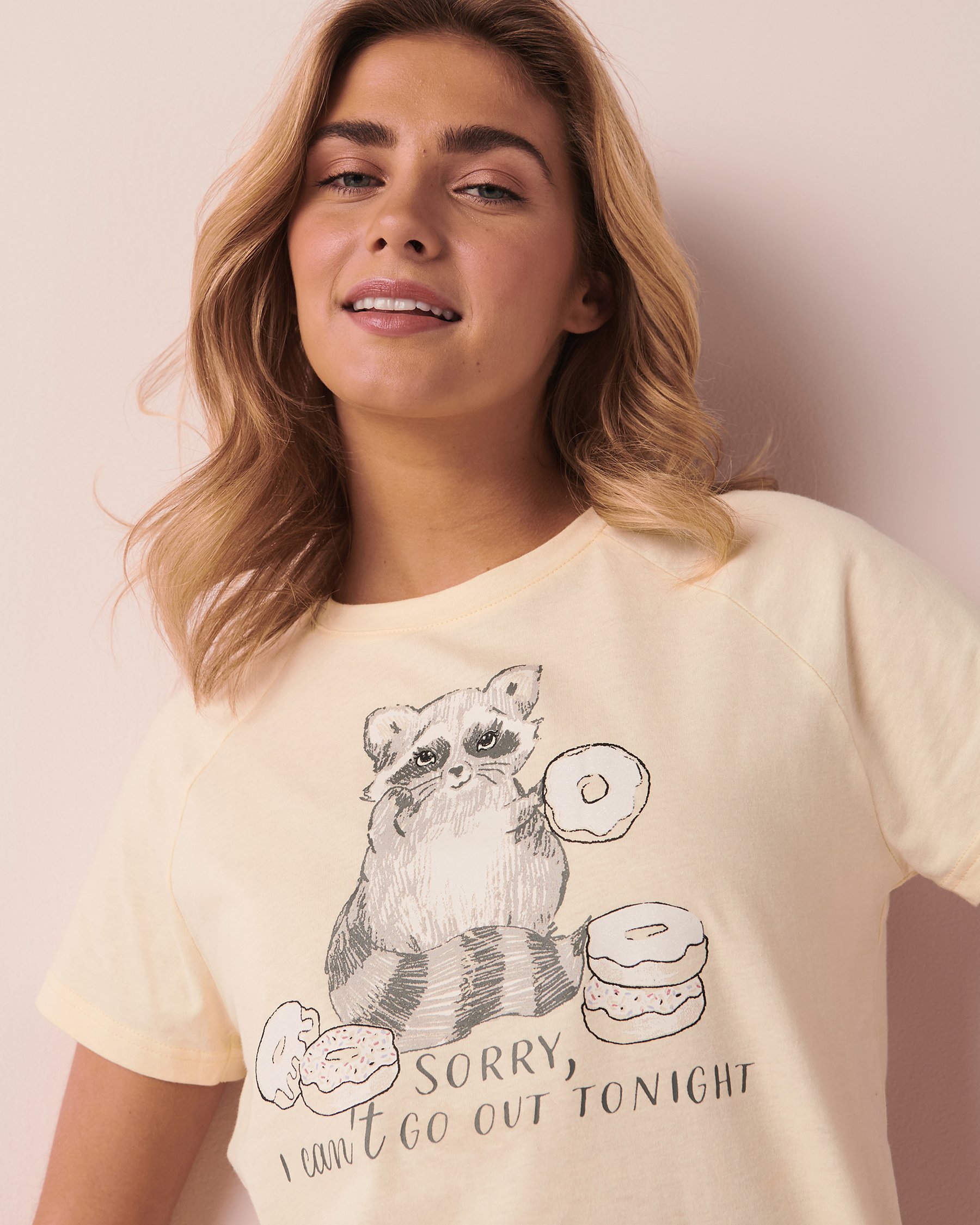 LA VIE EN ROSE Cotton Crew Neck T-shirt Light yellow 40100419 - View3