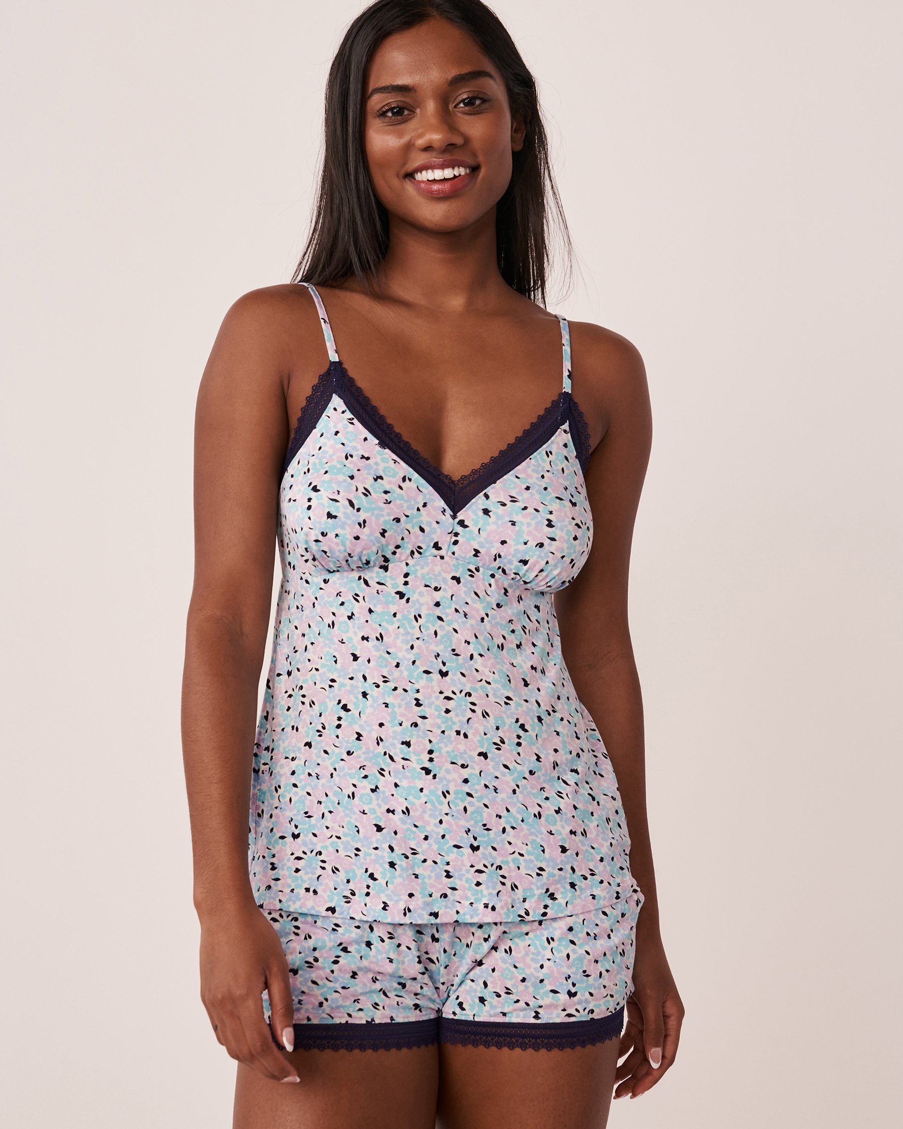LA VIE EN ROSE Soft Jersey Lace Trim Cami Ditsy floral 40100426 - View1