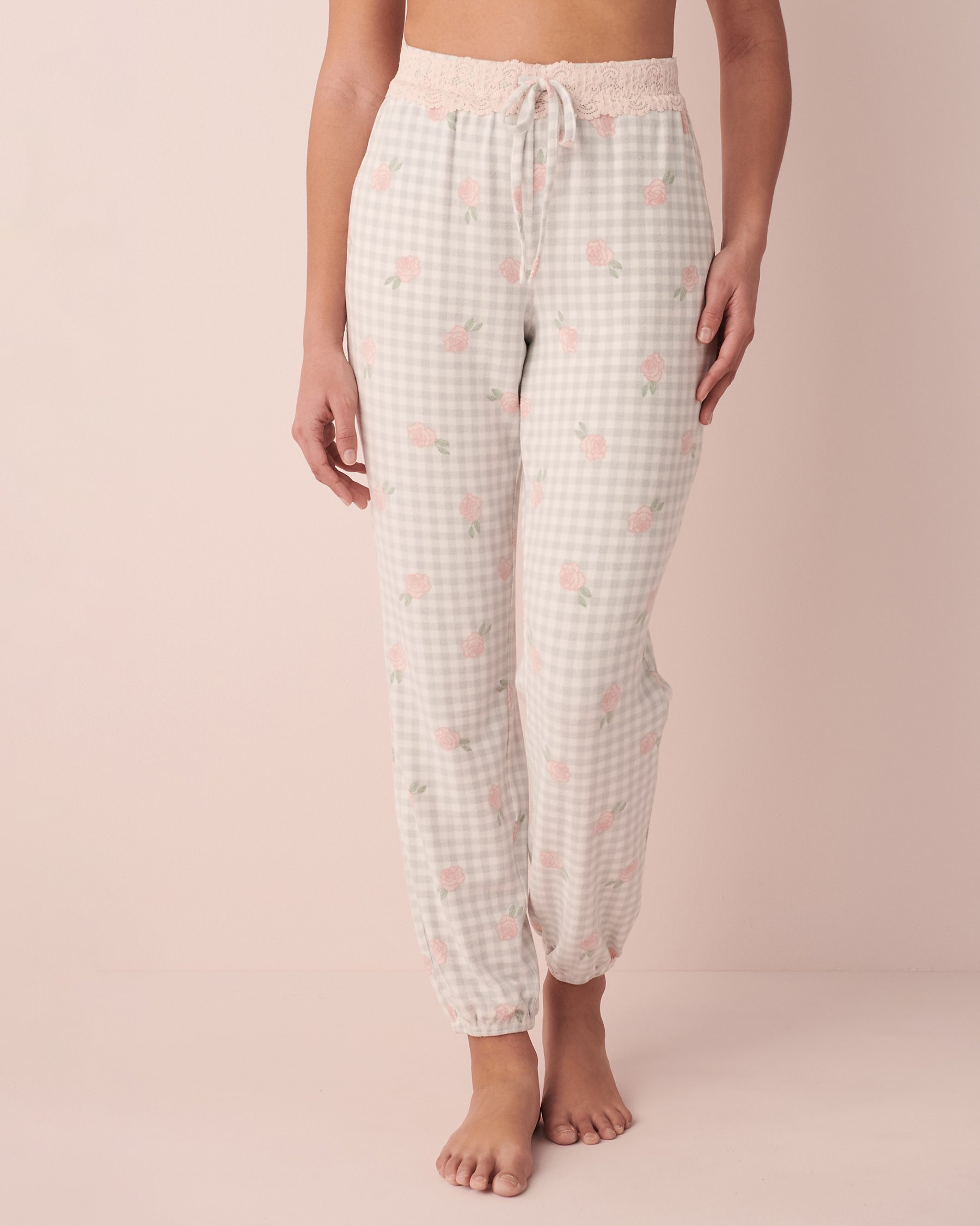 LA VIE EN ROSE Recycled Fibers Pyjama Pants Vichy and roses 40200403 - View3