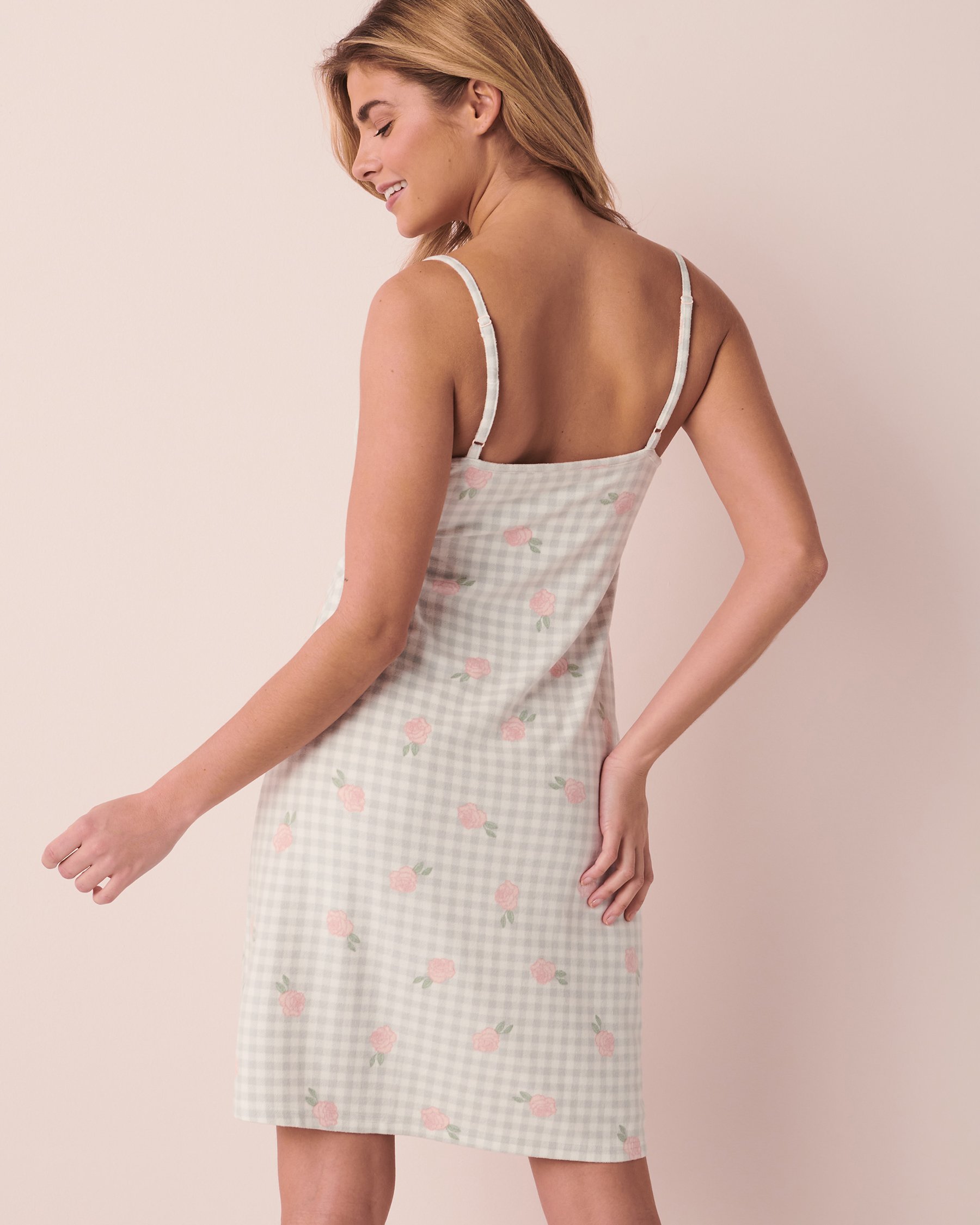 LA VIE EN ROSE Recycled Fibers Lace Trim Nightie Vichy and roses 40500251 - View2