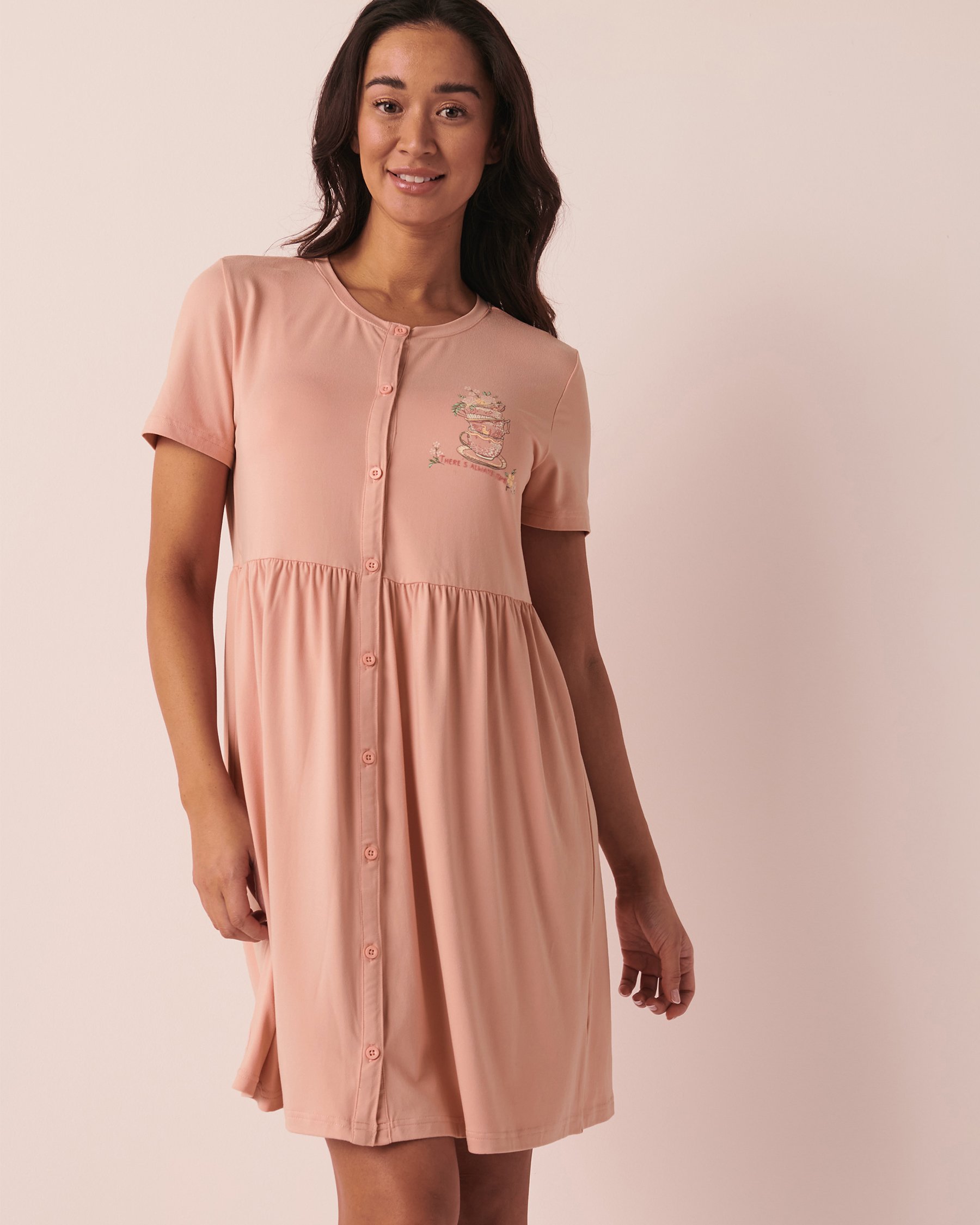 LA VIE EN ROSE Chemise de nuit manches courtes ultra douce Vieux rose 40500252 - Voir1