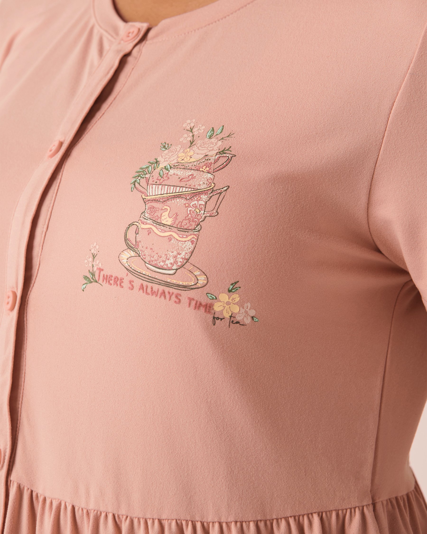 LA VIE EN ROSE Chemise de nuit manches courtes ultra douce Vieux rose 40500252 - Voir2