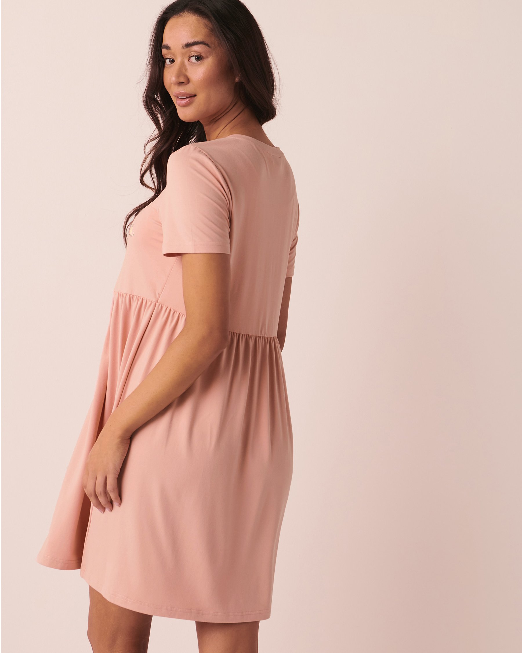 LA VIE EN ROSE Chemise de nuit manches courtes ultra douce Vieux rose 40500252 - Voir3